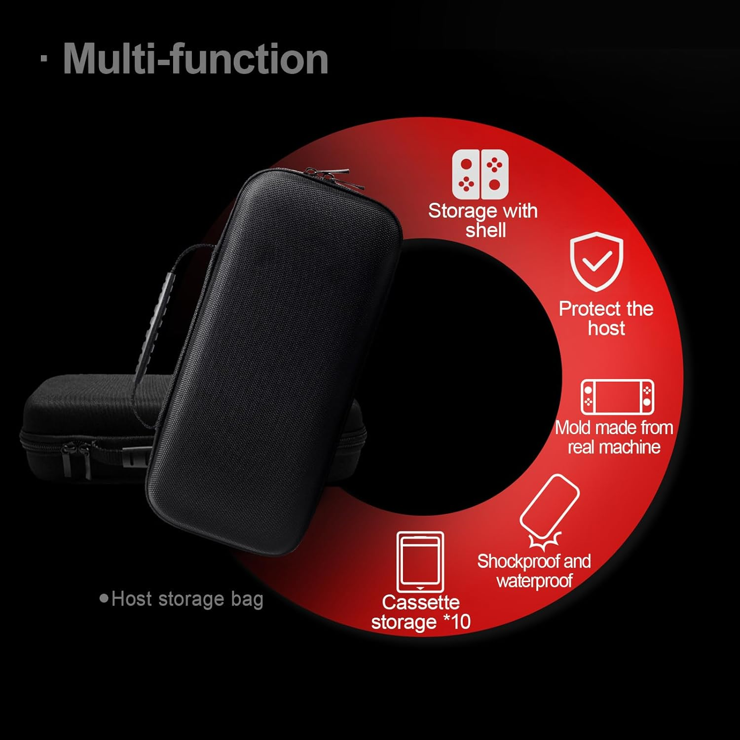 LEZOOY Switch 2 2025 Hard Shell Portable Protective Case Large Capacity Accessory Bag Switch 2 Travel Protective Case with 10 Game Card Slots and Console and Accessory Storage Bag Black image number 4