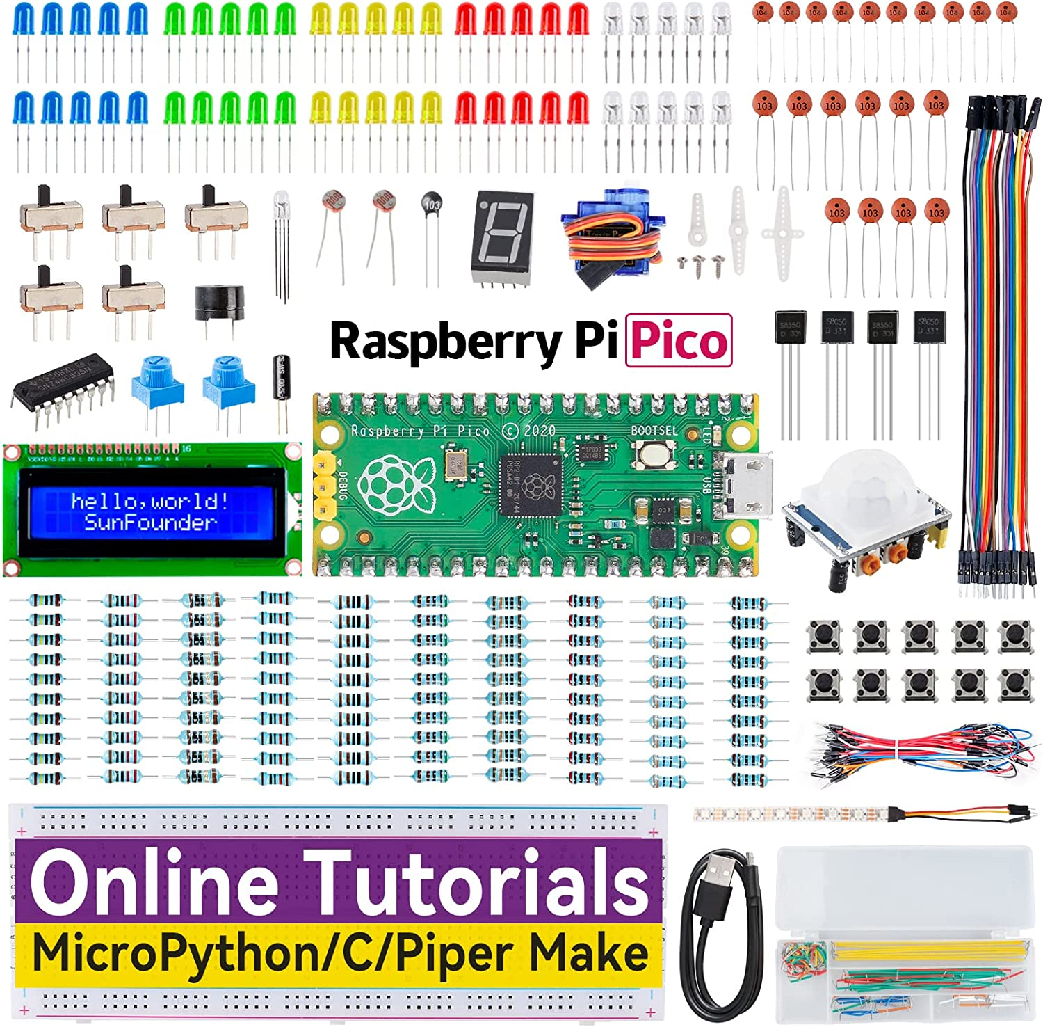 Sunfounder Starter Kit for Raspberry Pi Pico with 40 Projects Online Tutorials, Micropython C Piper Make Code, One-Stop Learning Electronics and Programming for Raspberry Pi Arduino Beginners Experts image number 5