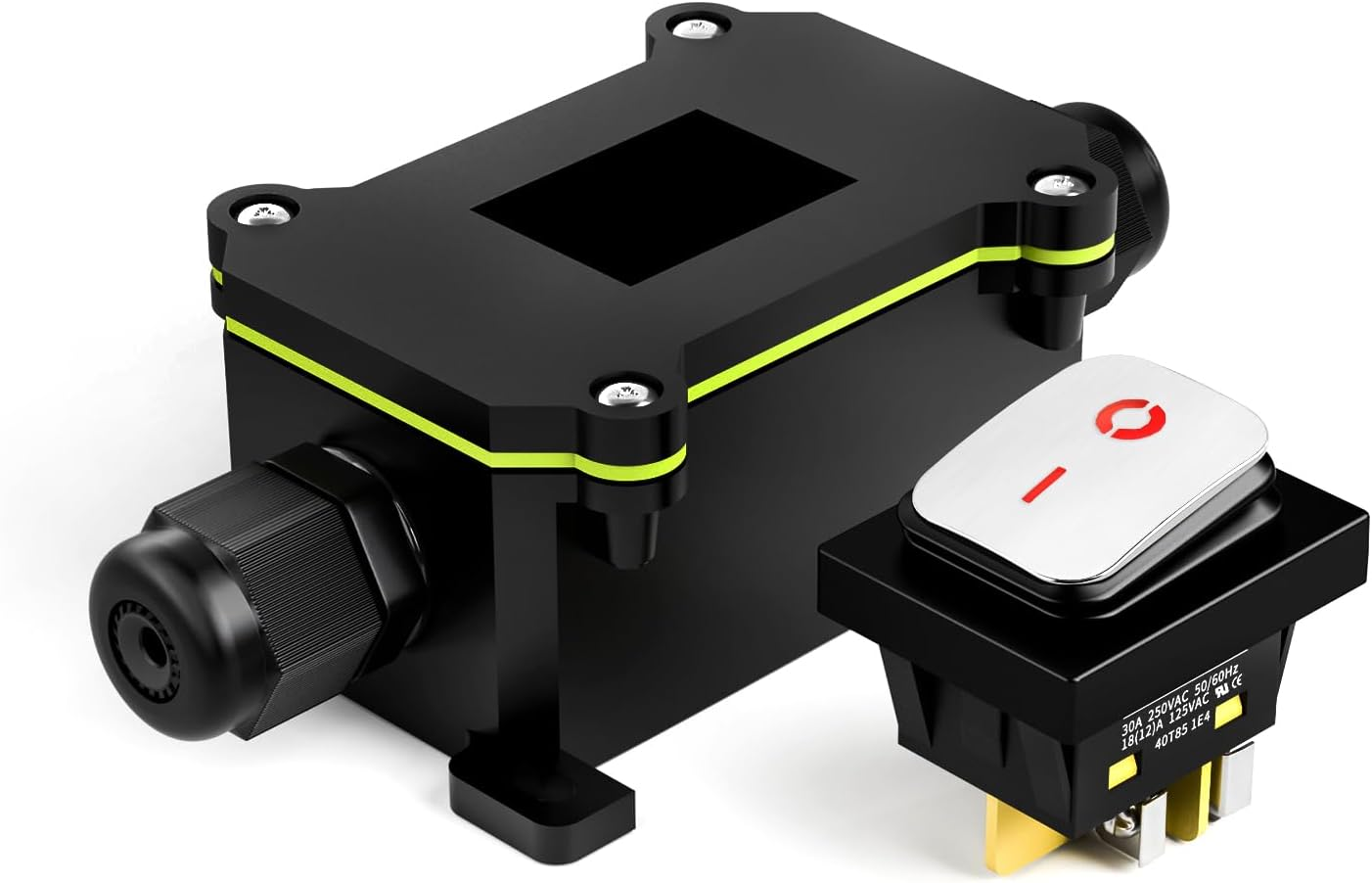 Rocker Switch 1PCS 12V 24V with Waterproof Box 4 Way DPST on off Push Button Switch Green LED Boat Marine Toggle Switches Junction Box(Red Stainless Steel)