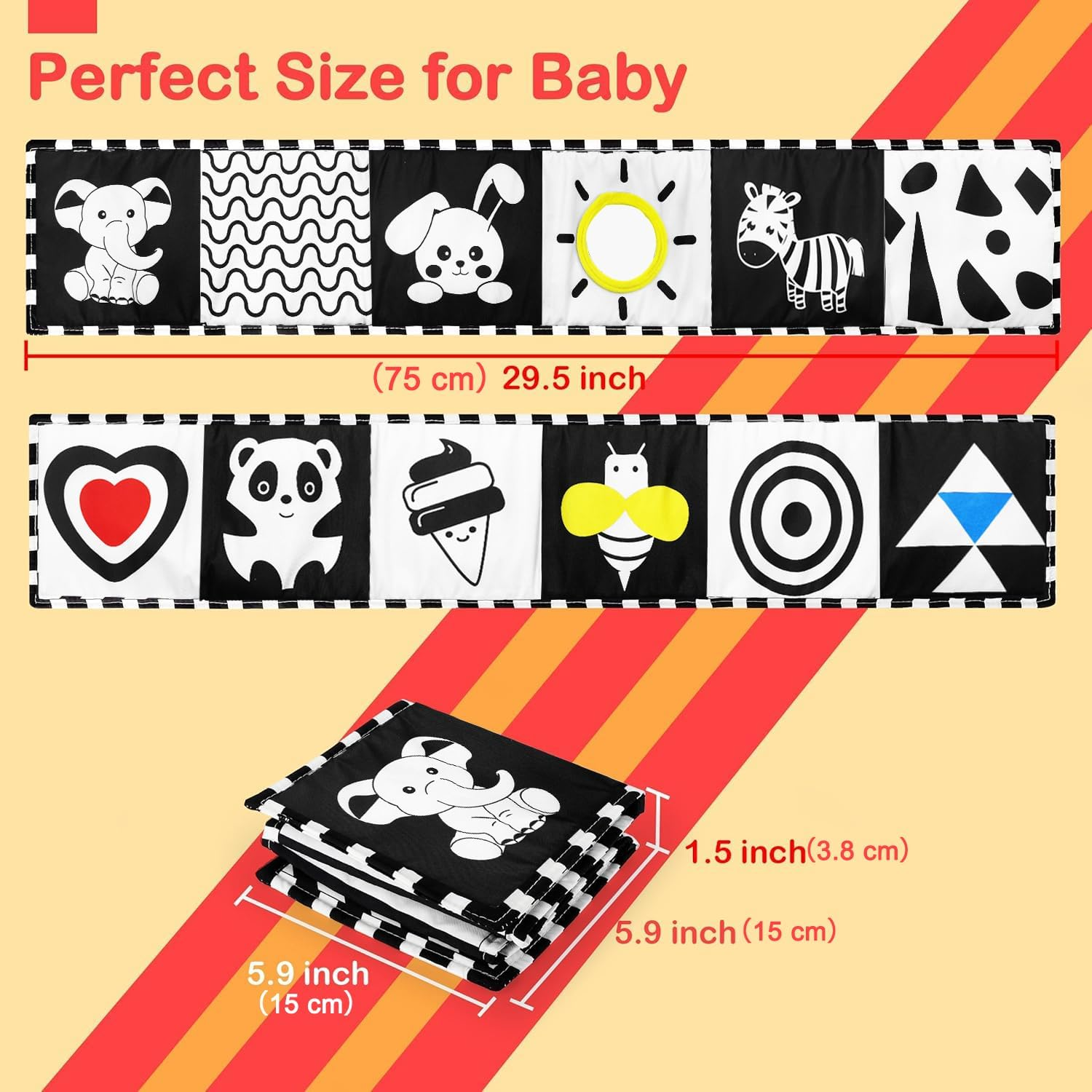 Black and White Baby Toys, Tummy Time High Contrast Newborn Toys 0-3 Months, Soft Baby Book, Visual Stimulation Montessori Sensory Infant Toy 0-6-12 Months, Shower Gift, Stocking Stuffers image number 1