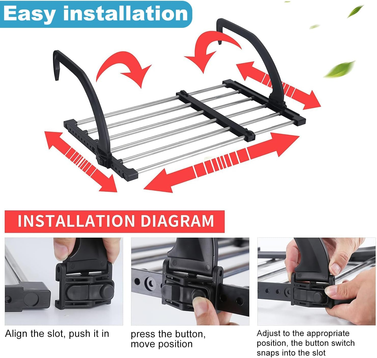 Portable Clothes Drying Rack for Balcony, Foldable Railings Windowsill, Retractable Radiator Clothes Airer,Folding Towel Rack Indoor Outdoor Travel RV Laundry Rack with Sock Clips for Drying Socks image number 1
