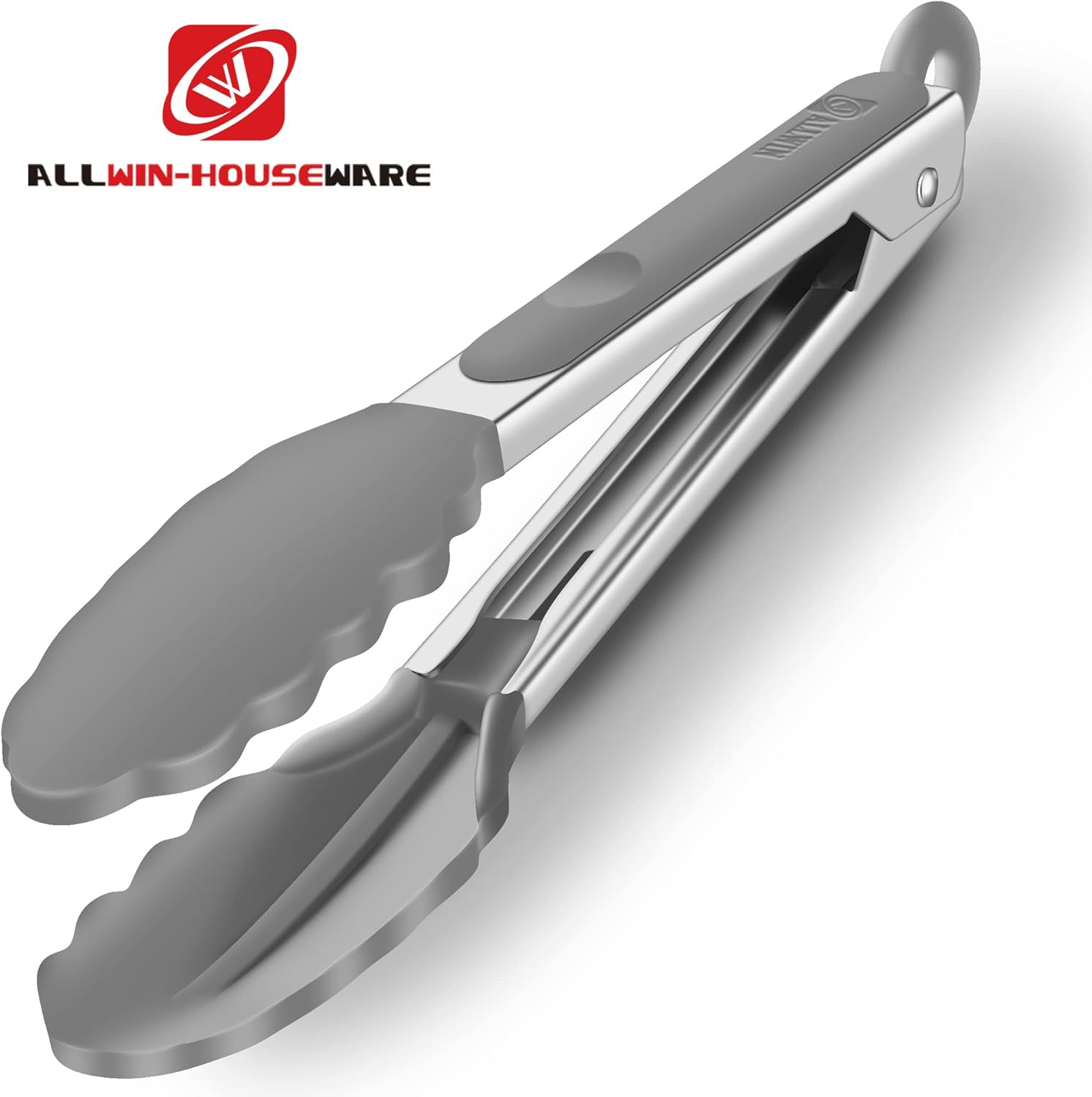 Premium Stainless Steel Food Tongs, 9-Inch & 12-Inch Grey Silicone BPA Free Non-Stick BBQ Cooking Grilling Locking Kitchen Tong image number 2