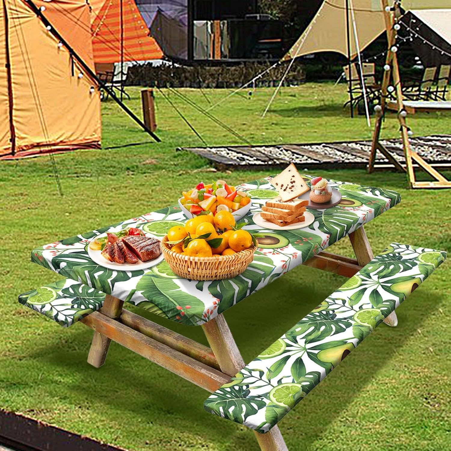 Gupcaqosjw Fitted Picnic Table Cover,6Ft Rectangle Outdoor Tablecloth Waterproof Windproof - Car Travel Must Haves, Elastic Outdoor Supplies, Avocado Pattern