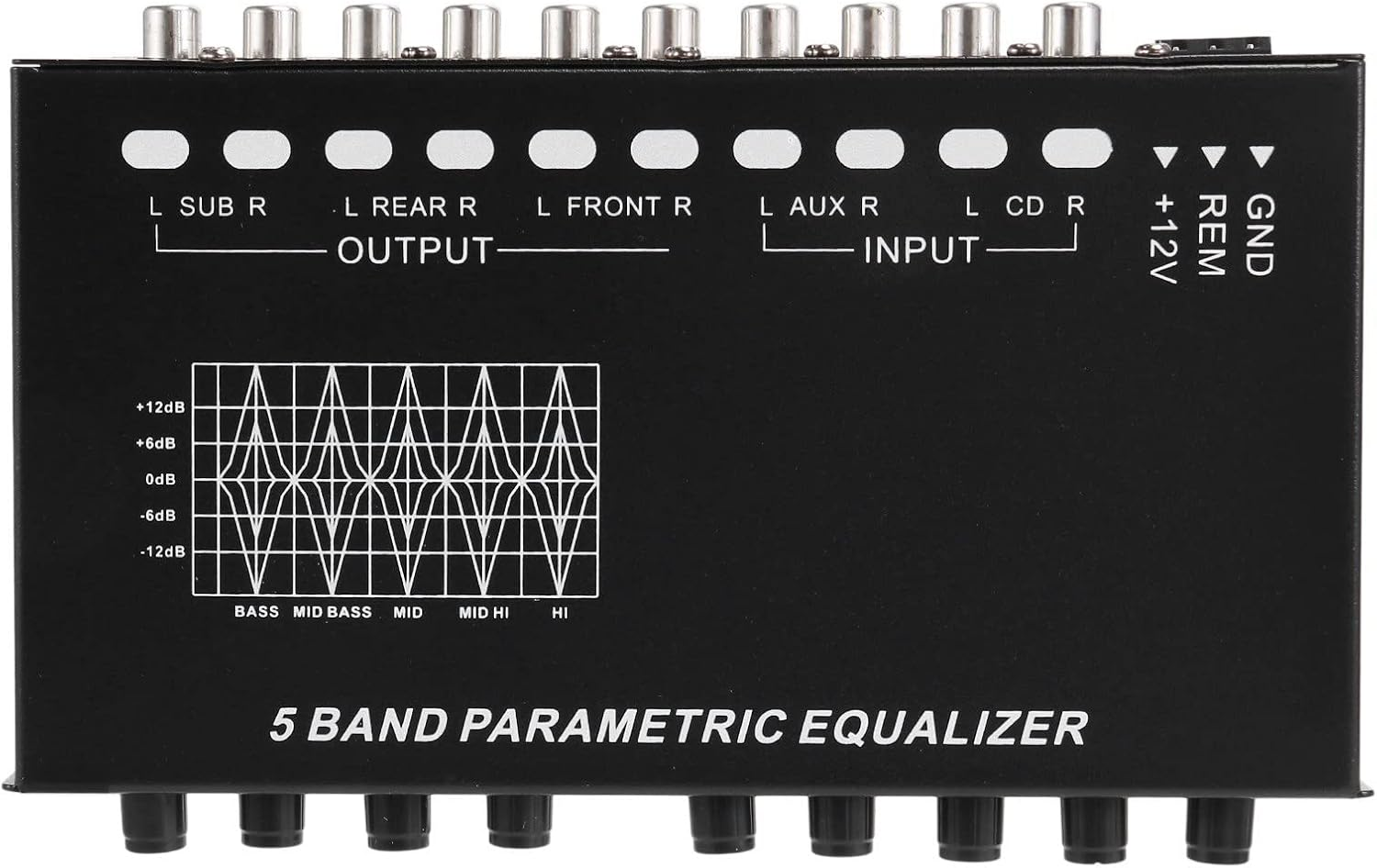 MOUNAY 5-Band Car Audio Equalizer, Adjustable 5 Bands EQ Car Amplifier Graphic Equalizer with CD/AUX Input Select Switch,Black image number 4