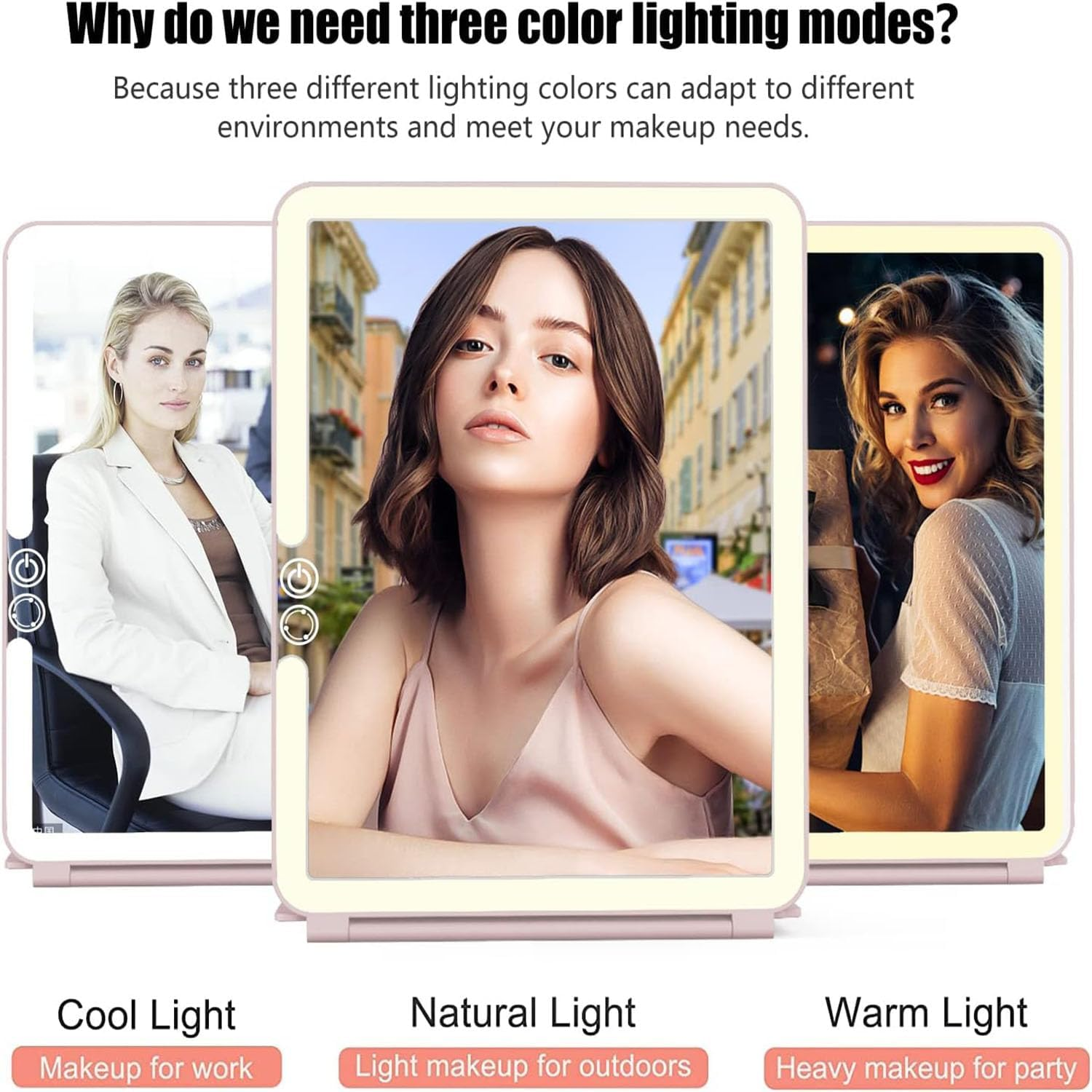 Portable Travel Lighted Makeup Mirror，Usb Rechargeable Folding Vanity Mirror，80 LED Lights 3 Color Dimmable Touch Screen Tabletop Beauty Makeup Mirror，Travel， Makeup, Office Essential image number 1