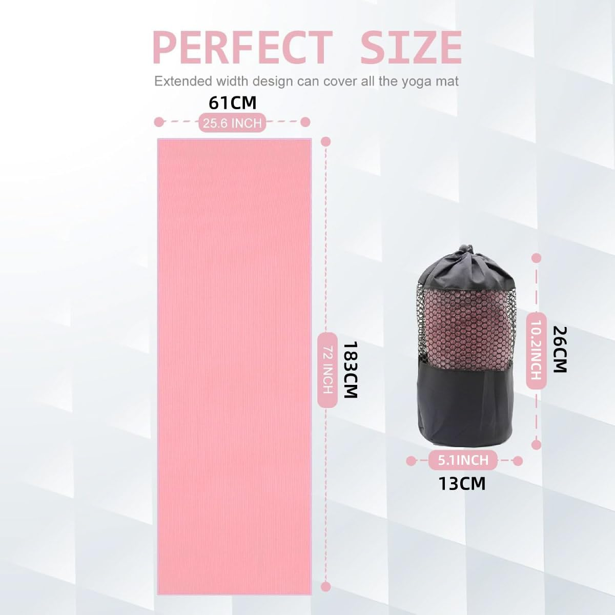 AIMALL Non-Slip Yoga Mat Towel 72X25.6In Microfiber Sweat-Absorbent Exercise Mat Cover with PVC Grip Dots for Hot Yoga Pilates Fitness with Mesh Bag &ndash; Grey Pink Purple