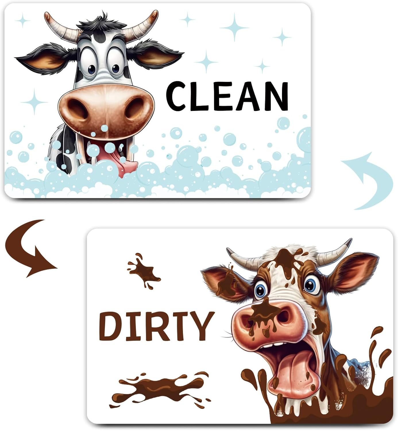HSSPIRITZ Funny Cow Cute Cartoon Clean Dirty Dishwasher Magnet,Washing Machine Magnet Flip,Cow Kitchen Refrigerator Clean Dirty Sign,Double Sided Strong/Non Scratch(Cow) image number 2