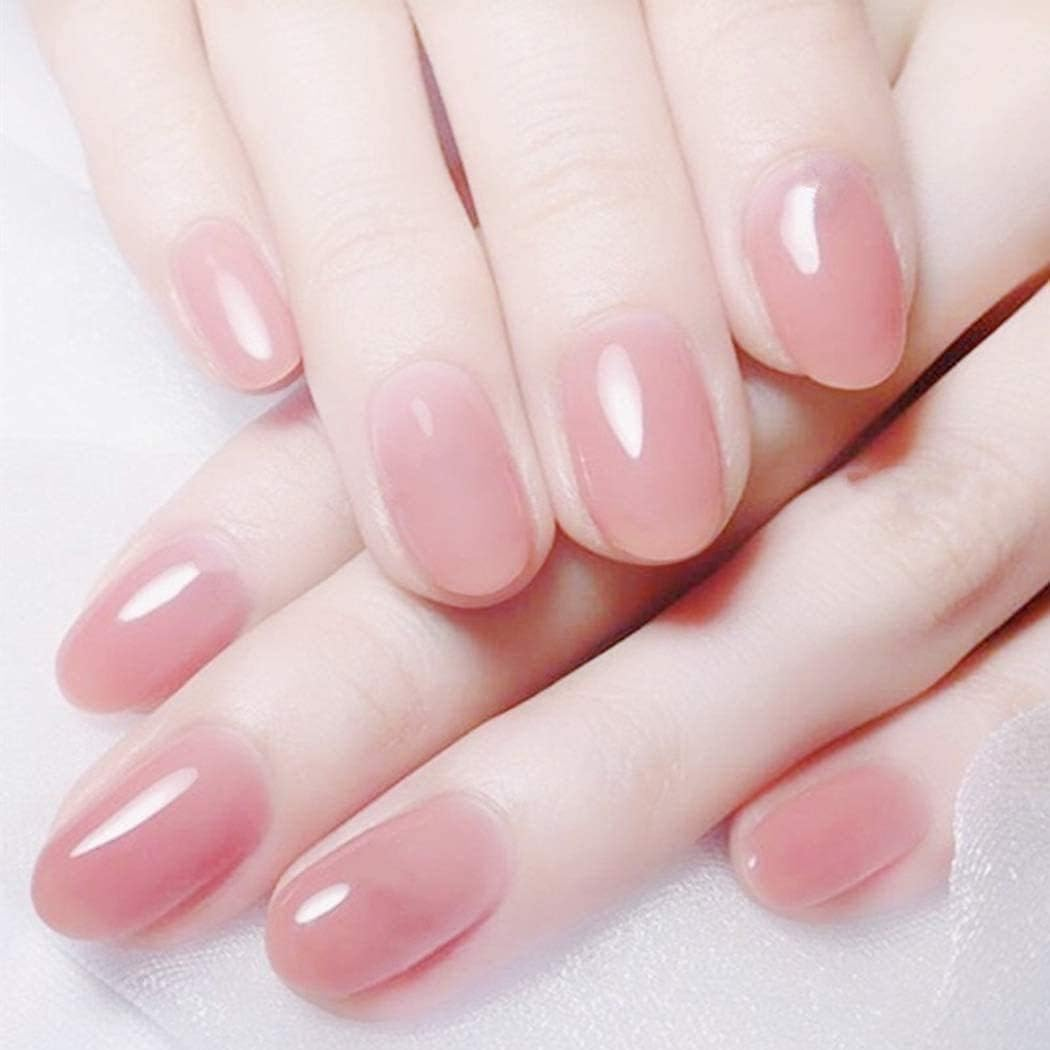 24 Pcs False Nail Patch Pink Fake Nails Short Natural Oval Artificial for Women and Girls