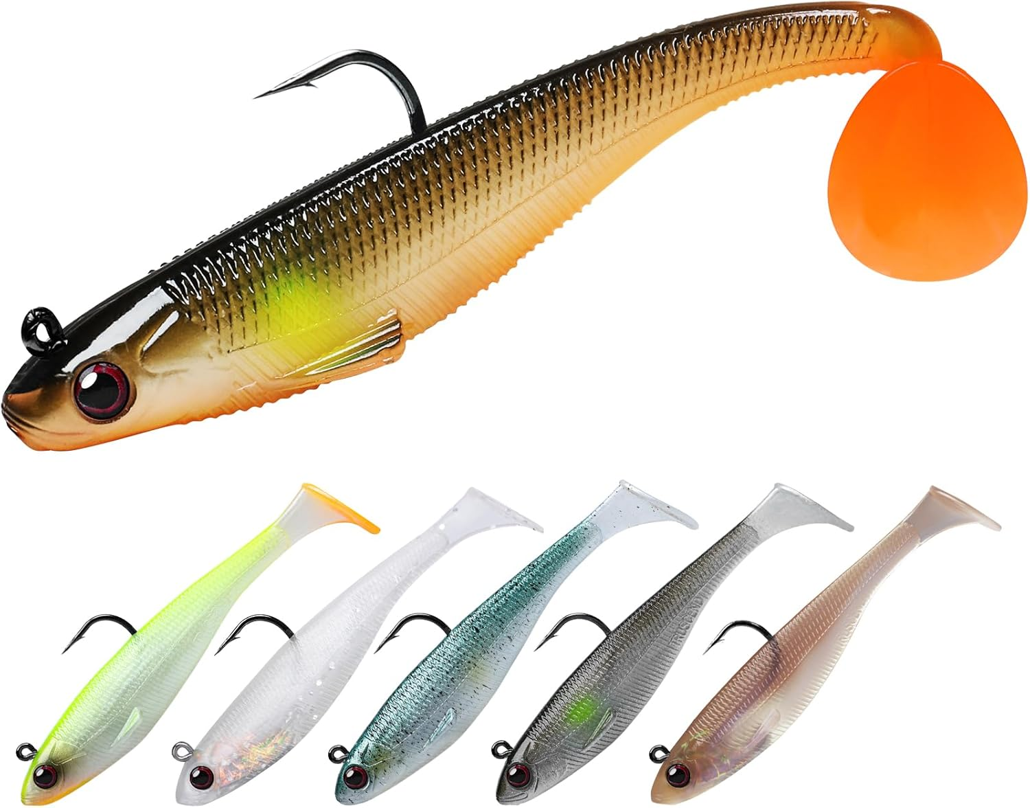 TRUSCEND Pre-Rigged Soft Fishing Lures, Well-Made Easy Catching Lures for Family Fishing, Great Action Swimbait with Spinner, All-Conditions Fishing Gear for Bass Trout Walleye, Crappie Fishing Jigs