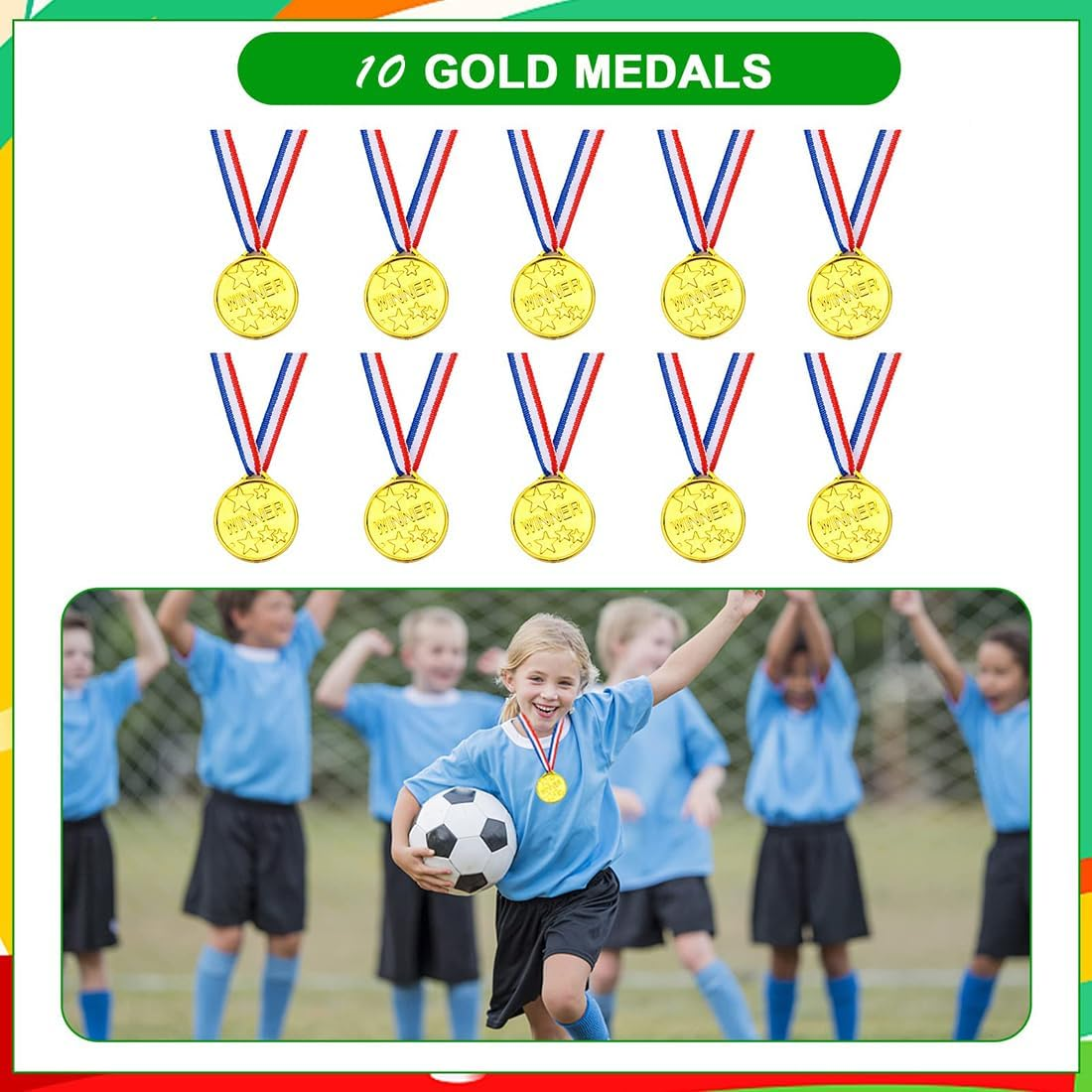 112 PCS Soccer Party Favors Set, Soccer Theme Party Supplies, Soccer Gifts Soccer Handbag Slap Bracelet Whistle Keychains Erasable Tattoos Stickers Gold Medal for Kids Party Favors image number 2