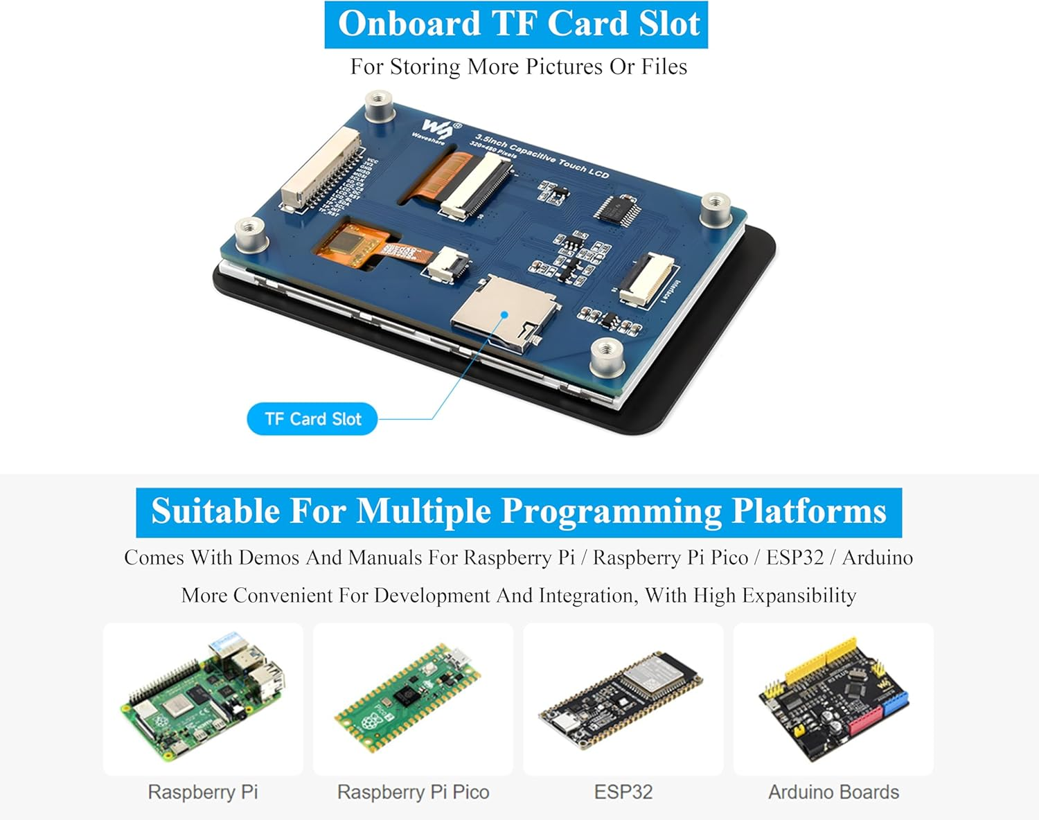 3.5Inch Capacitive Touch Screen Compatible with Raspberry Pi 5/4B/3B+/Zero/Zero W/Zero 2W/Pico/Pico W/Pico 2/Pico 2 W/ ESP32 /Ar-Duino, IPS Display 320X480 Resolution, SPI and I2C Control Interfaces image number 3