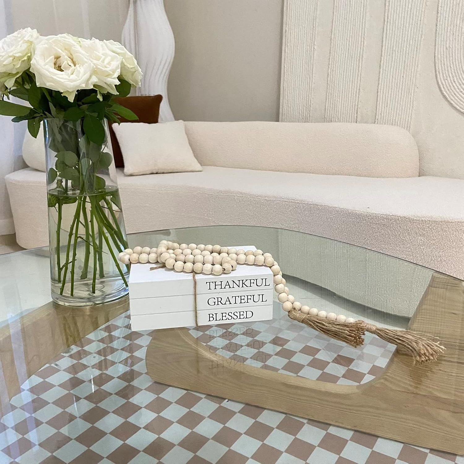 Decorative Books for Home Decor, White Faux Books for Decoration, Rustic Farmhouse Stacked Display Books (Thankful Grateful Blessed) image number 3