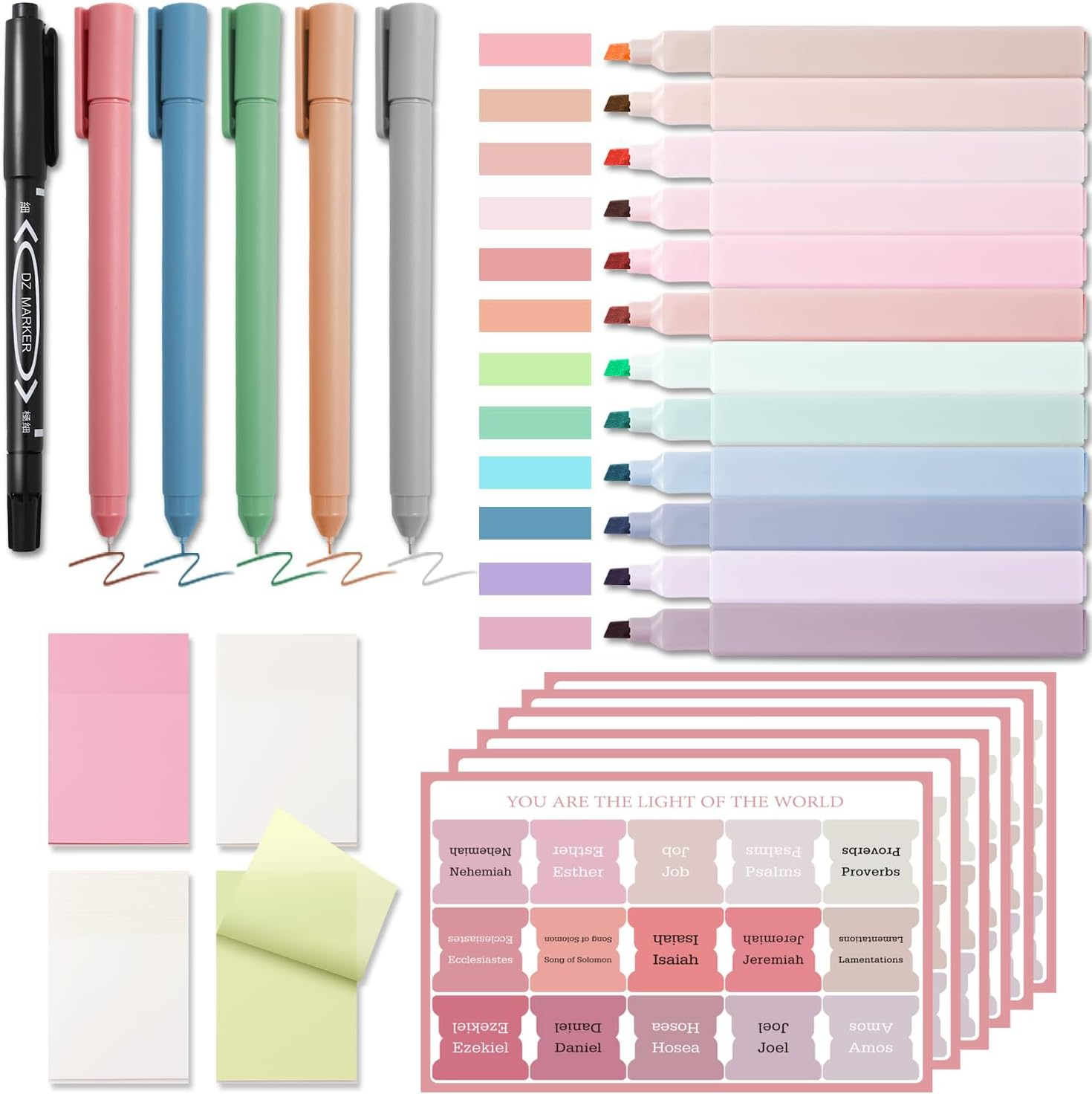 28 Pcs Bible Journaling Kit, Bible Study Supplies, Colored Bible Study Kit, 12 Pastel Bible Highlighters and 90 Bible Tabs Set, 5 Smooth Bible Pens and More image number 1