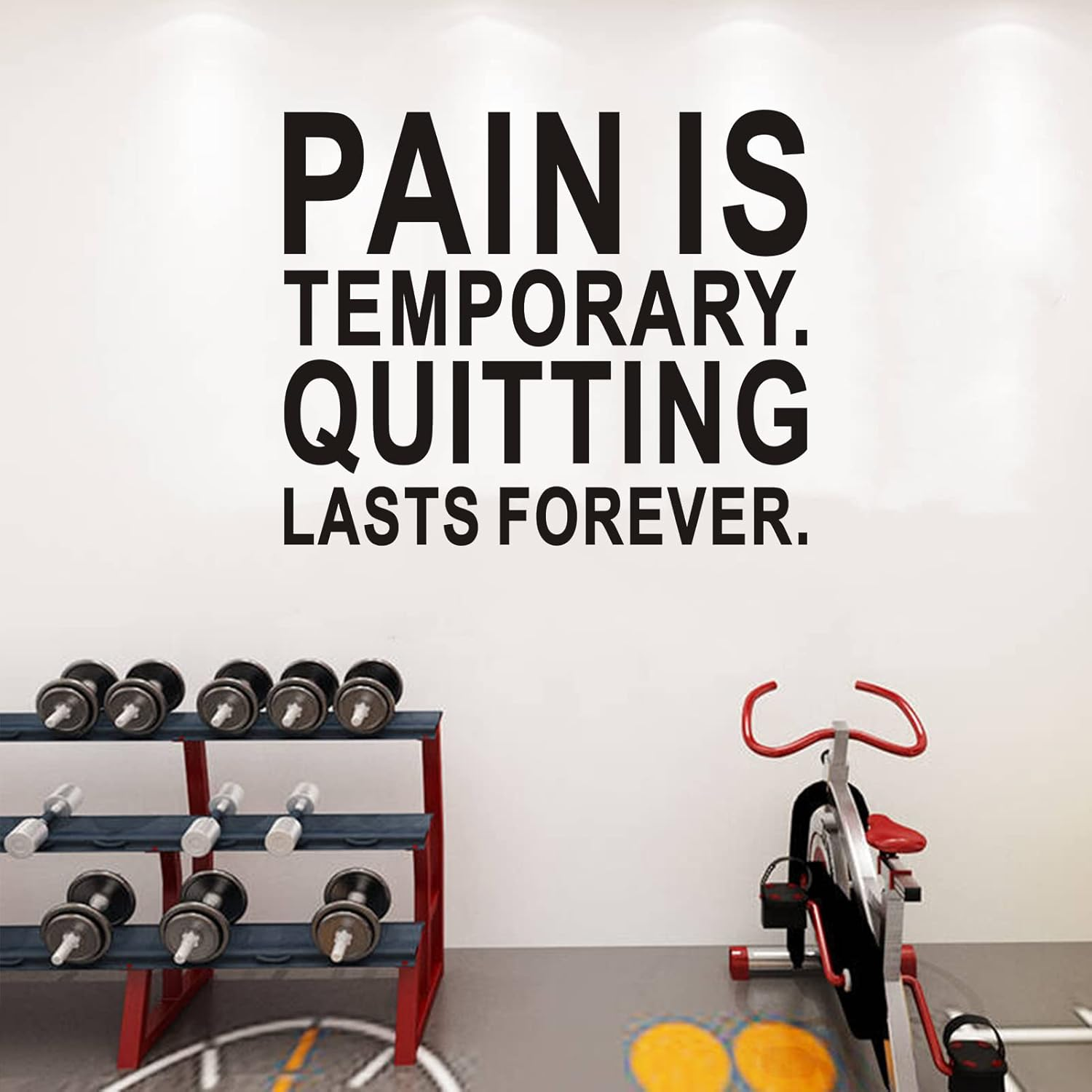 SEATUNE Gym Motivational Wall Decals - Inspirational Quotes Positive Wall Stickers - Garage Yoga Sports Fitness Running Wall Decals Home Vinyl Art Wall Decor - Pain Is Temporary Quitting Lasts Forever 30"X25"