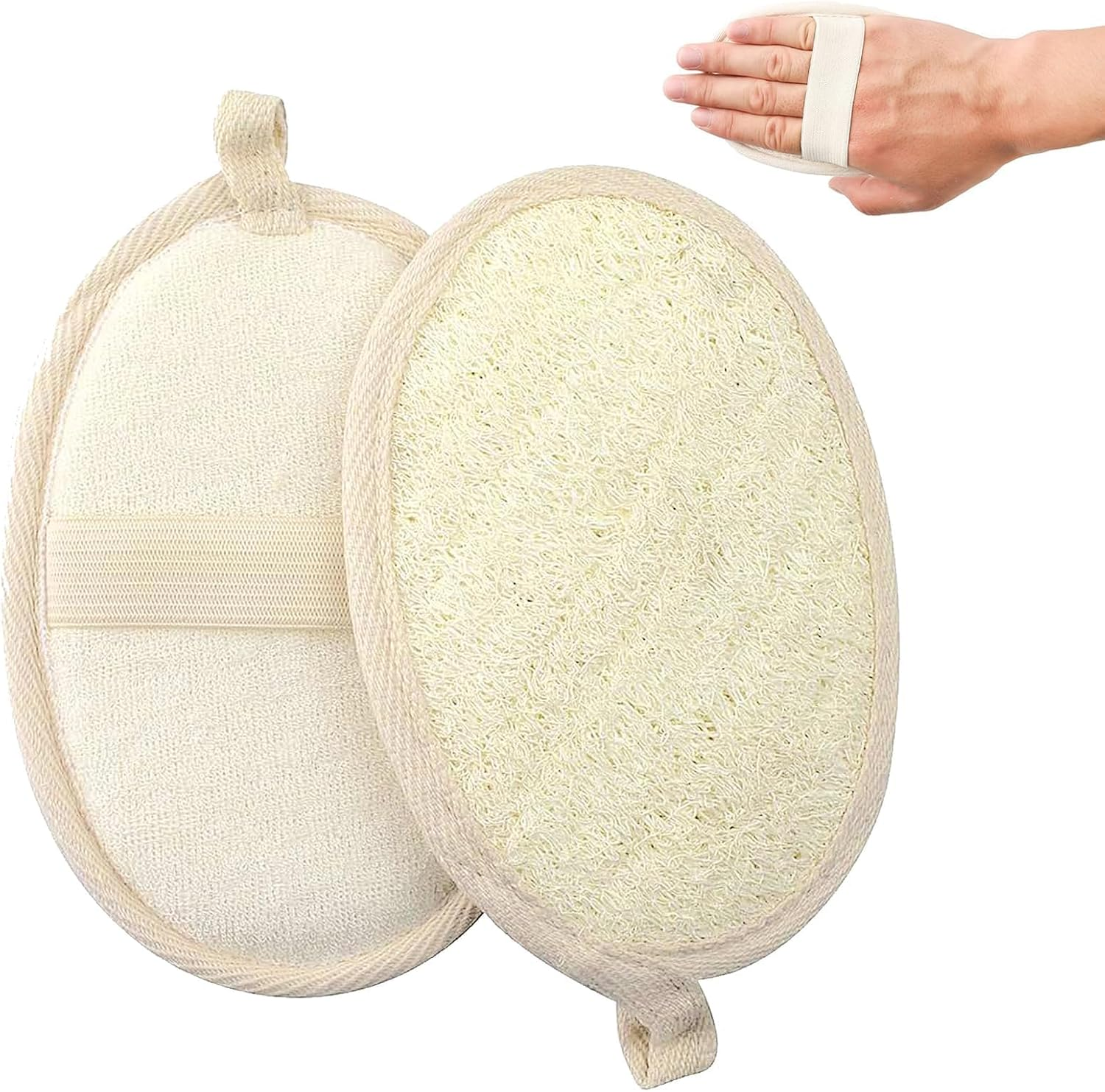 2 Pack Natural Loofah Sponge Exfoliating Body Scrubber,Eco-Friendly Shower Loofah, Exfoliating Sponge Face Wash Pads for Women and Men image number 5