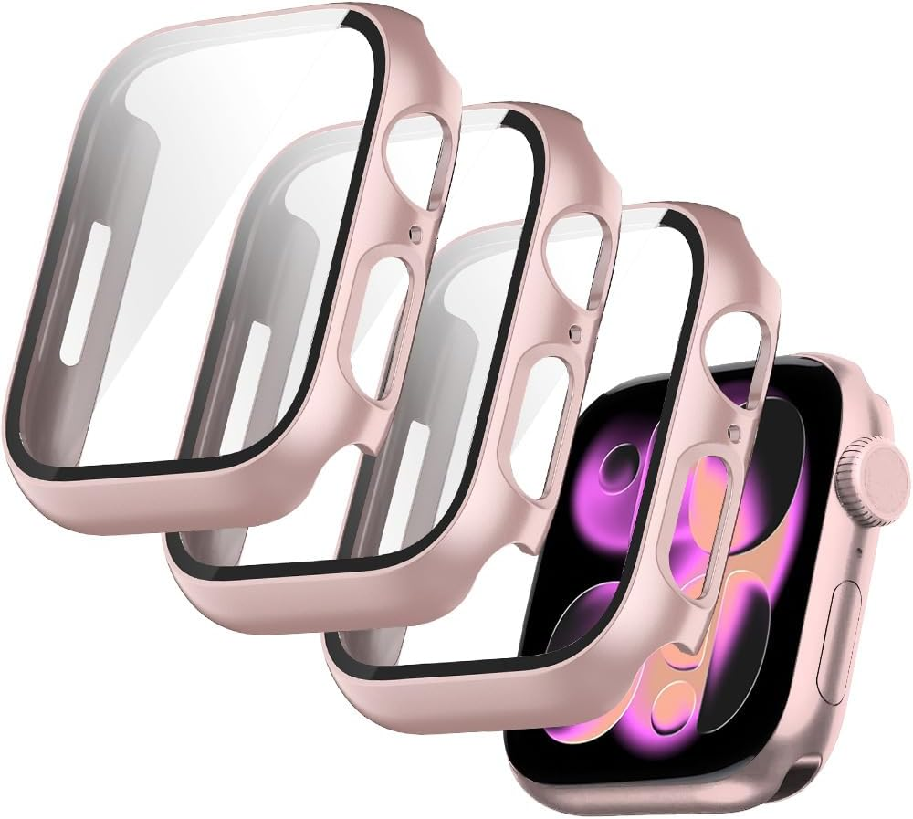 T Tersely(3 Pack) Case Compatible with Apple Watch Series 11/10-46Mm, Built-In Thin HD Tempered Glass Screen Protector Overall Cover Replacement for Iwatch S11/S10 2024 2025 - Black