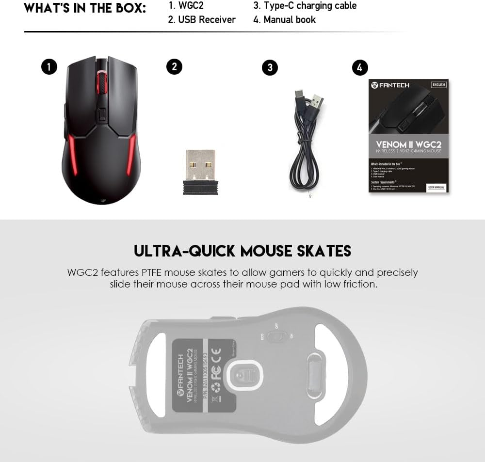 Fantech WGC2 2.4Ghz Wireless Gaming Mouse, Adjustable 2400 DPI, Ergonomic Computer Mouse for PC & Laptop (White) - Purple image number 6