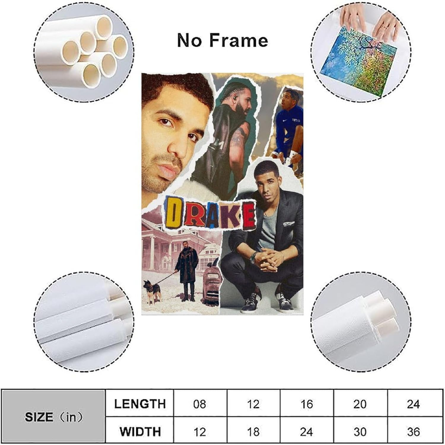 Rapper Drake Music Poster Poster Canvas Painting Wall Art Picture Home Decor Print for Bedroom Living Room Dorm Study Bar Office 12X18Inch(30X45Cm) image number 3