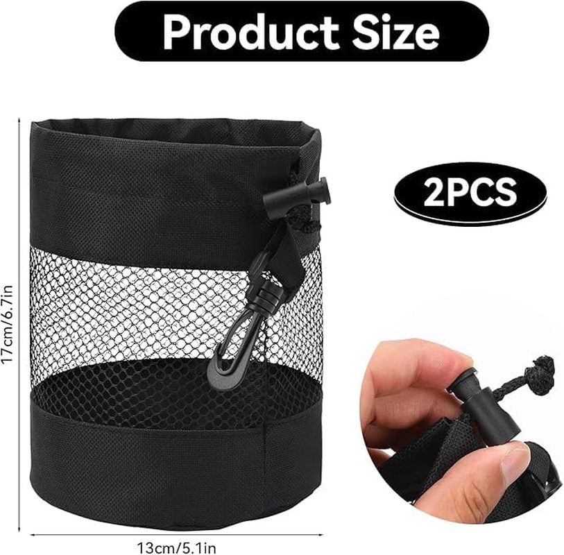 Leanockesa 2 Pcs Black Nylon Mesh Golf Ball Bags with Drawstring & Hooks, 7.08 X 5.11 Inch Portable Golf Ball Storage Pouch, Durable Golf Ball Organizer for Easy Access - Black image number 5