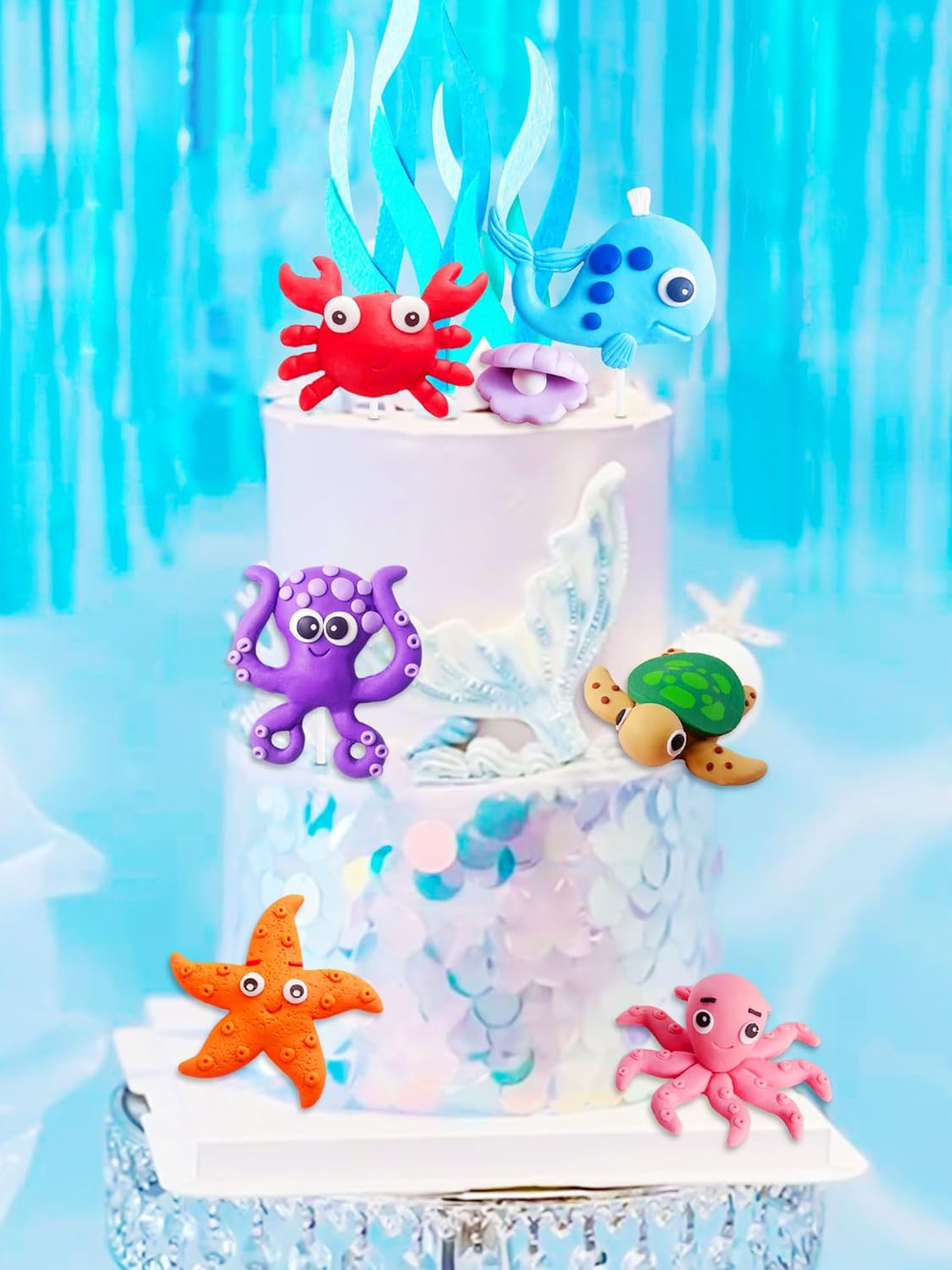 Jevenis under the Sea Cake Toppers Ocean Animal Cupcake Toppers under the Sea Party Decorations Ocean Sea Theme Baby Shower Birthday Party Cake Decorations