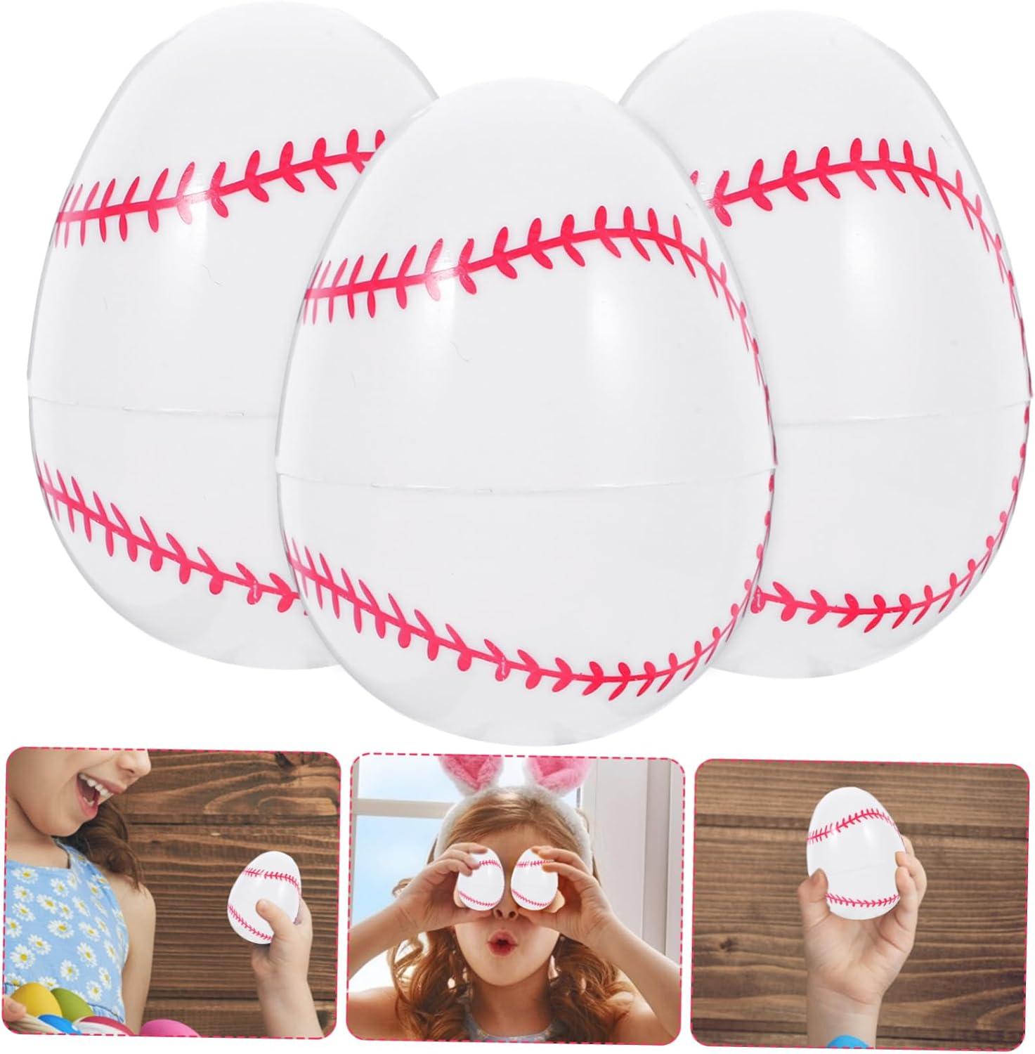 JOINPAYA 12Pcs Easter Egg Fillers Baseball: Design Sturdy Plastic Eggs Jumbo Eggs Basket Cups Easter Rounders Egg Decorating Party Supplies image number 2
