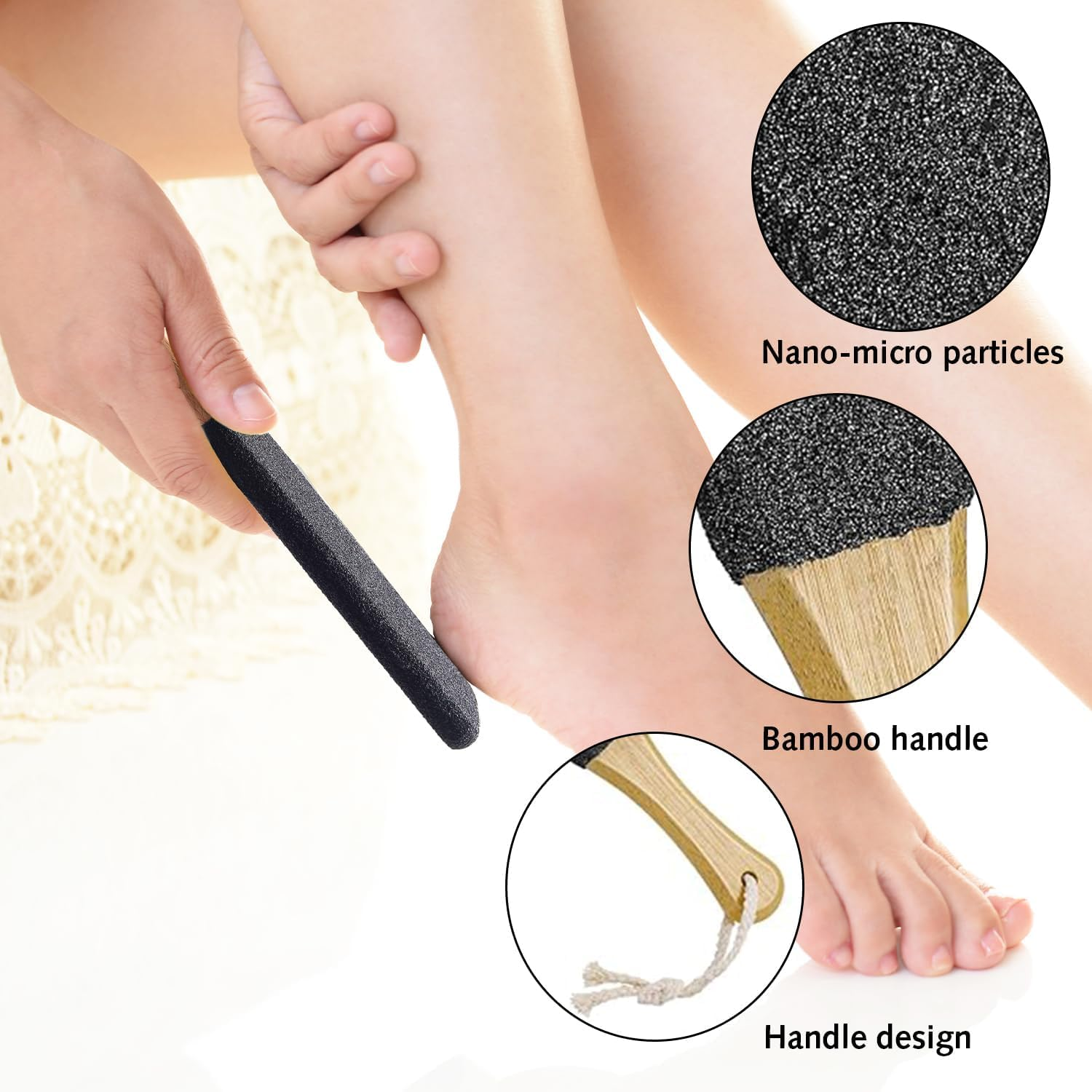 2 Piece Foot Files and Pumice Stone Set for Hard Skin - Premium Beech Wood & Silicon Carbide for Smooth Feet and Hands image number 3