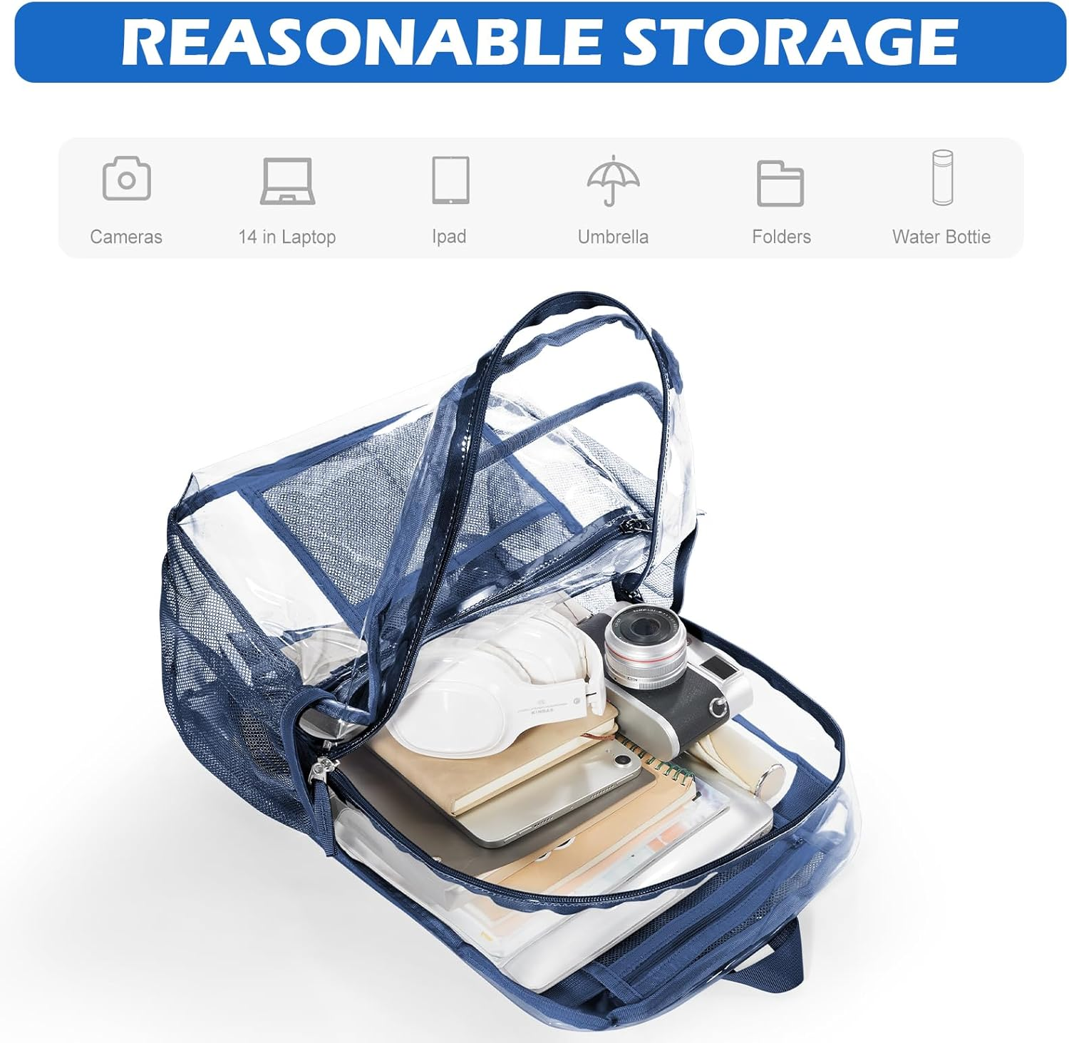 WEPOET Clear Backpack Heavy Duty Transparent See through Backpack,Waterproof Clear Bookbag