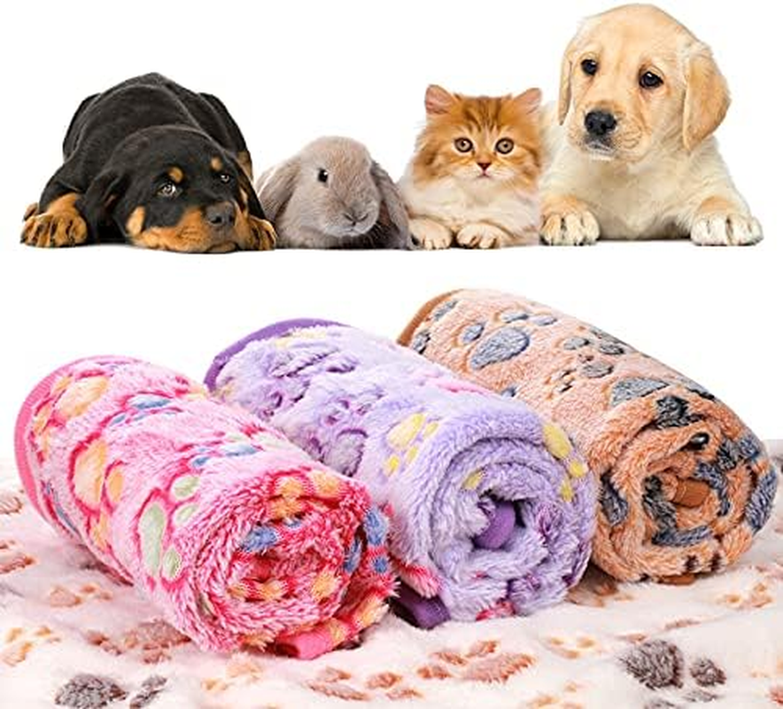 Tatuo 4 Pcs Dog Blanket for Pet Puppy Teething Toys Paw Print Fleece Blanket for Pet Cat Soft Warm Sleep Mat Guinea Pig Cage Mat(Small(24 X 16 Inch),White, Coffee, Pink, Purple) image number 5