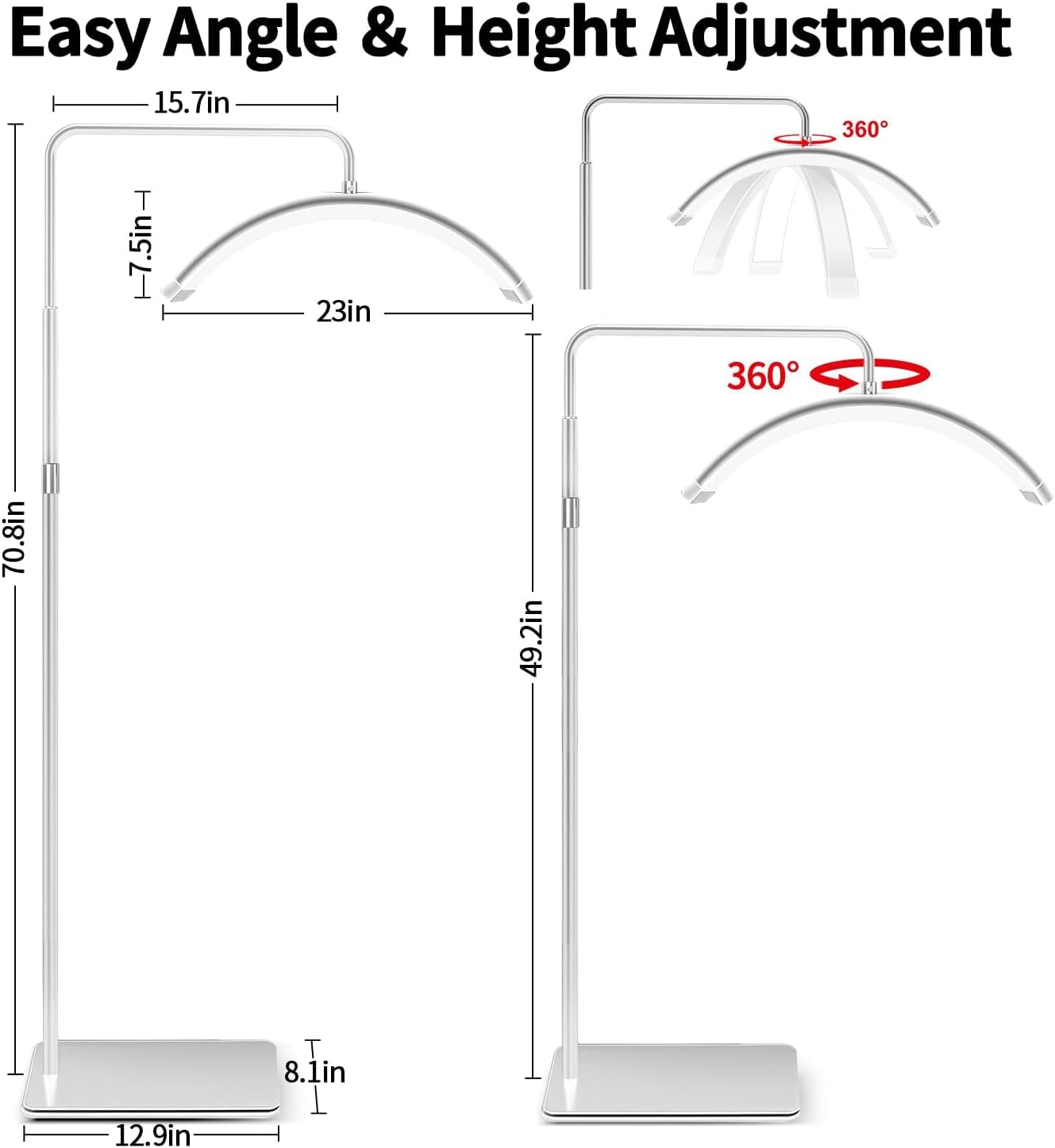 Lash Light, Lash Half Moon Light, for Eyelash Extensions, for Tattoo Artists, Nail Tech, Esthetician Cool, Warm Lamp with Adjustable Brightness & Height & Brightness. (White)