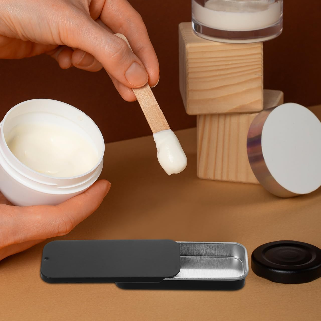 Sliding Cover Iron Box 6Pcs Portable Storage Container for Solid Perfume Game Finger Set and Small Items Black image number 6