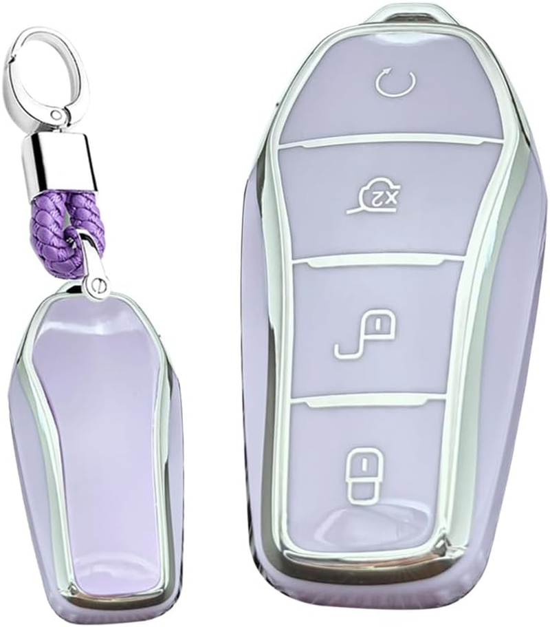 TECART TPU Key Fob Cover Key Shell Fit for BYD Han Ev Tang Dm / Qin plus / Song Pro / MAX / Yuan Buckle Key Cover Purple image number 6