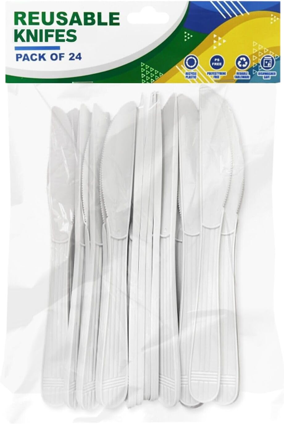 24/96/240 Pieces- Heavy Duty Reusable Plastic Knives White Cutlery Party Catering (24)
