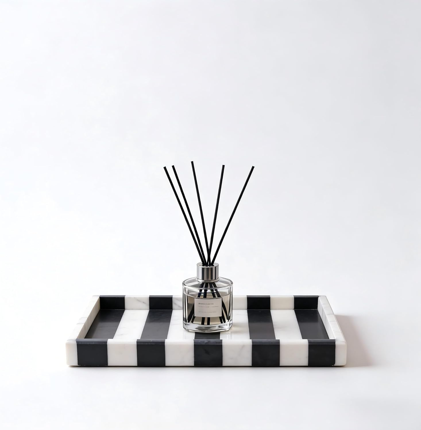 Striped Natural Marble Tray, Black White Geometric Rectangular Tray, Vanity Organizer for Jewelry, Makeup, Bath Essentials, Modern Home Decor - Black White Round image number 7