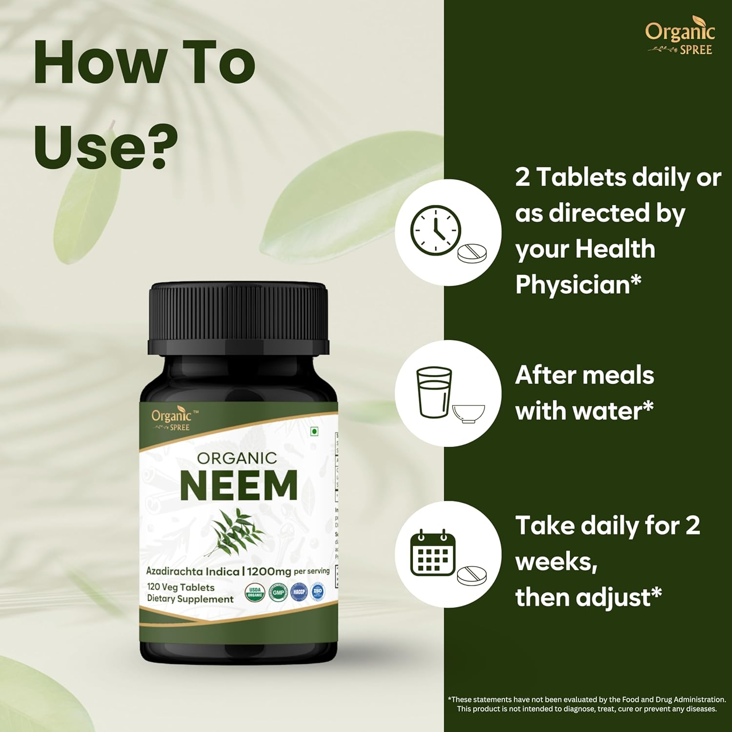 Neem 120 Tablets | Azadirachta Indica (Neem) | USDA Organic Certified | Organic and Natural 120Tab image number 3