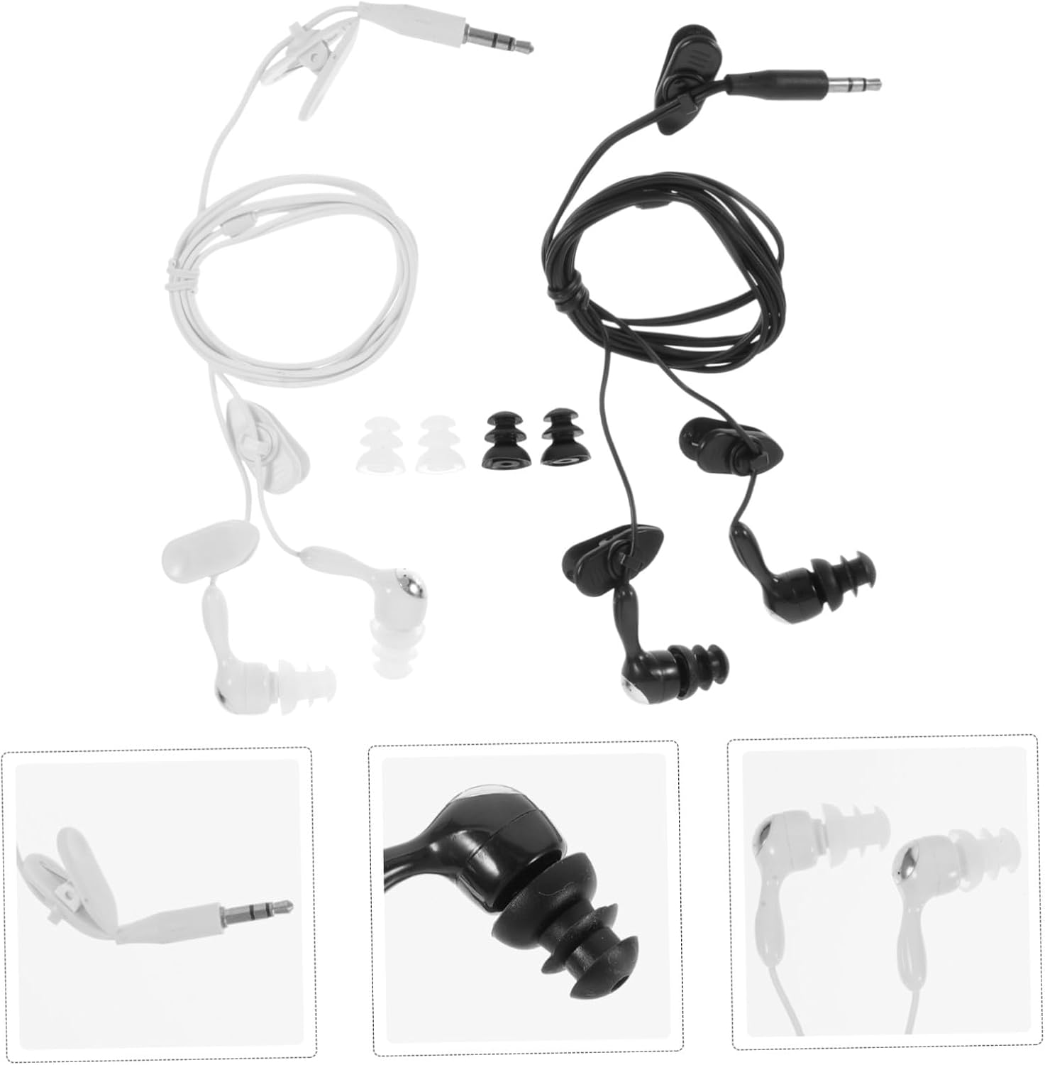 Waterproof Swimming Earphones 3.5Mm In-Ear Ear Protection Plugs 2Pcs White and Black Earbuds Adult Ear Protector for Bathing and Surfing