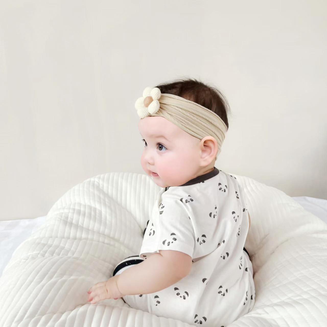 Hjiaruiky Baby Headbands Baby Girls Bows Headband Newborn Bow Handmade Soft Headbands with Bows Hairbands for Infant Toddler Black White Pink (BROWN+BEIGE+PINK) image number 3