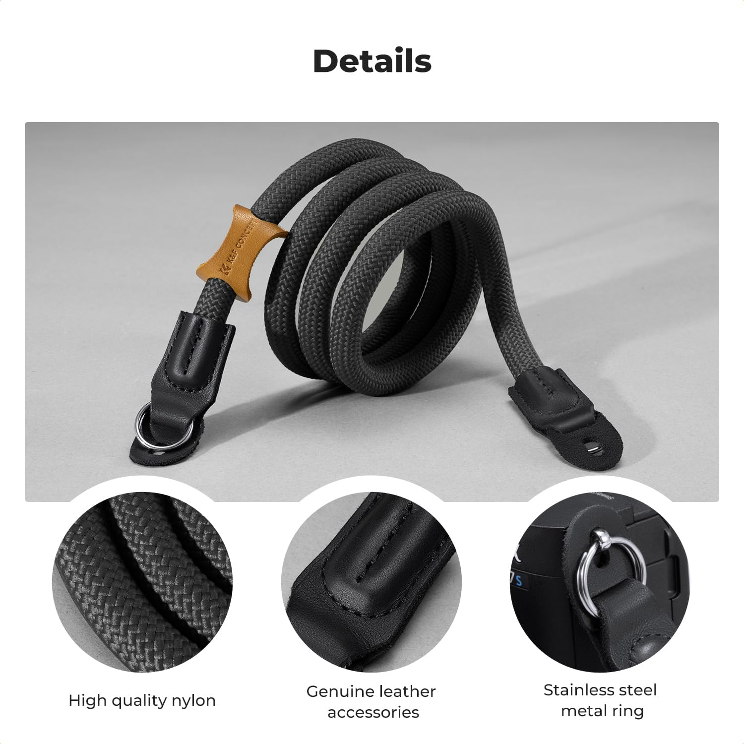 K&F Concept 100Cm Camera Neck Strap, Braided Nylon Climbing Rope with Leather Pad Camera Strap for round Hole Interface DSLR SLR Mirrorless image number 2