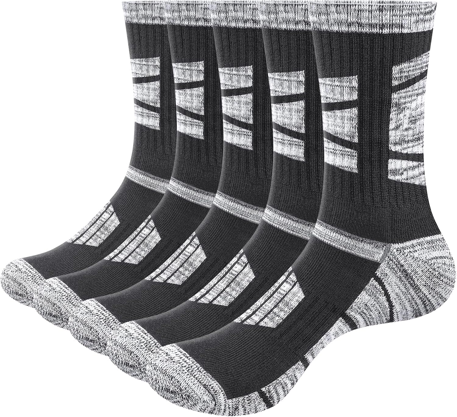 YUEDGE Men'S Cushioned Hiking Sports Socks Breathable Wicking Work Socks Padded Safety Boot Socks Casual Athletic Crew Socks for Men, 5 Pairs
