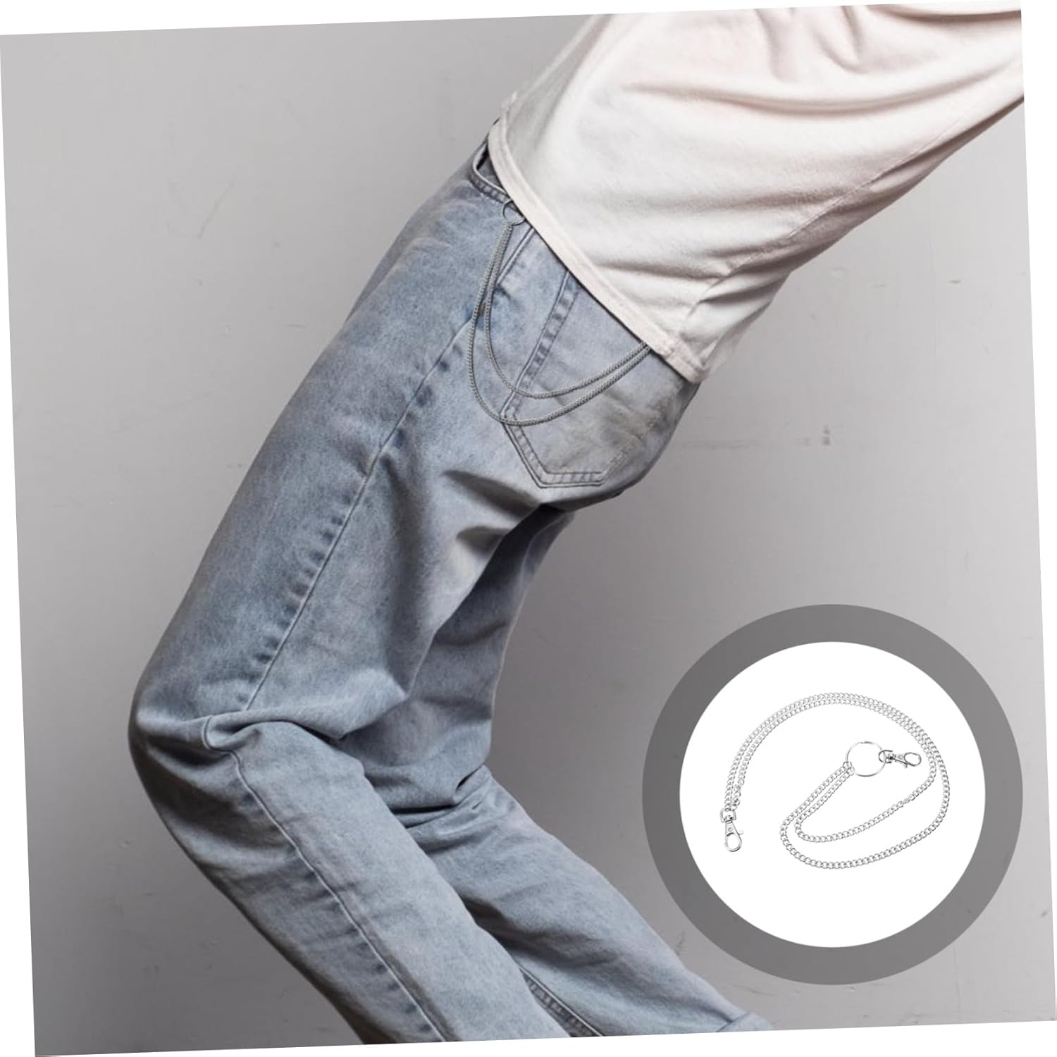 LALADEFIEE Punk Style Metal Chain Belt for Pants and Wallets Fade-Resistant Decorative Accessory for Men S Street Dance and Rock Fashion image number 5