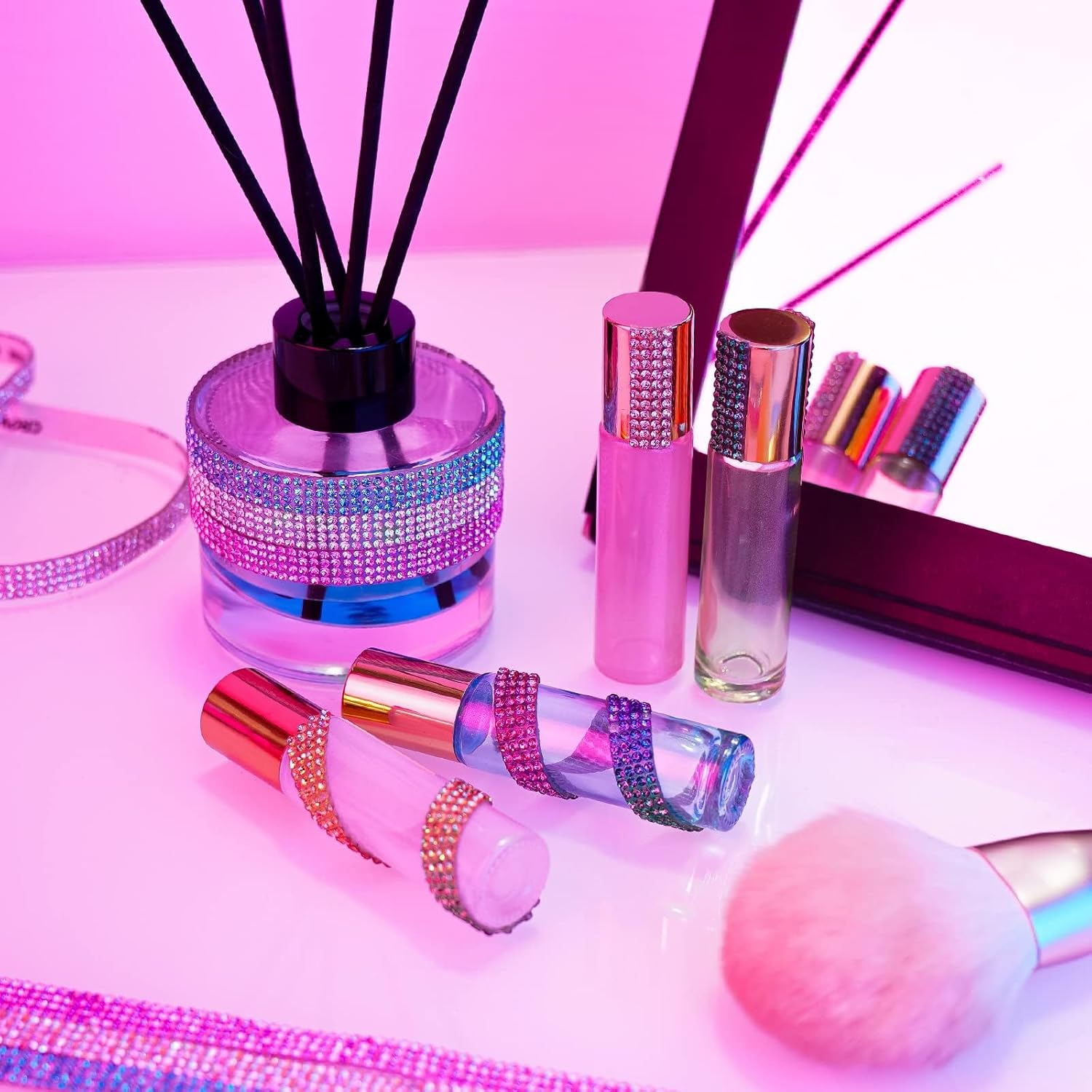 Self Adhesive Crystal Rhinestone Diamond Ribbon 12 Rolls 0.9Cm Wide Total 12 Yards Multi-Functional DIY Decorative Bling Gemstone Arts Crafts Sticker Tape Glitter image number 3