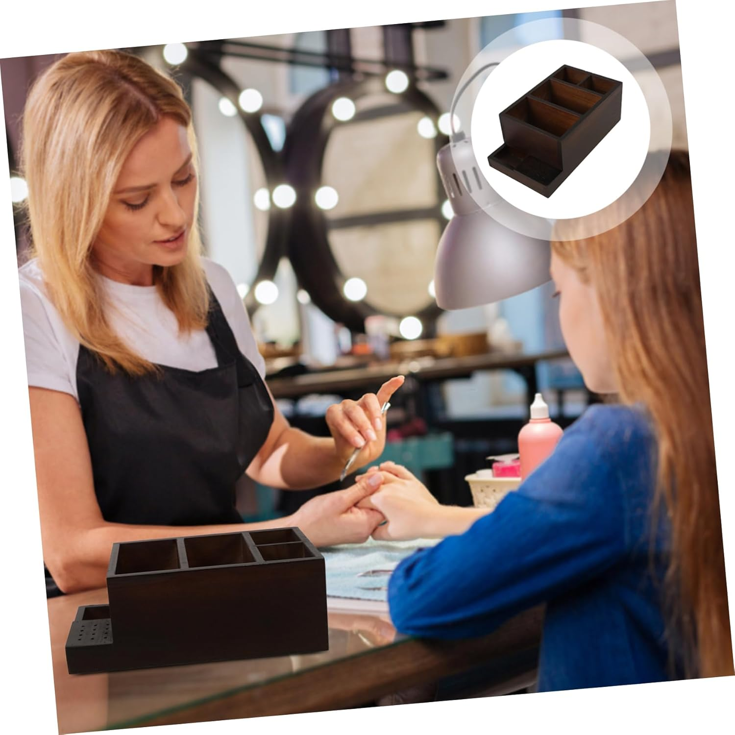 VICASKY Wooden Nail Drill Bit Holder Storage Box Nail Tech Supplies Organizer Manicure Tools Kit image number 3