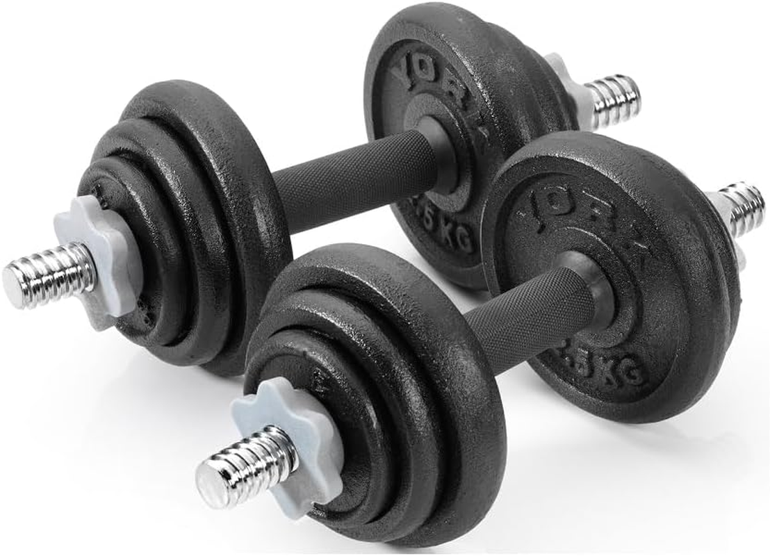 York Fitness 20 Kg Cast Iron Spinlock Dumbbell - Adjustable Hand Weights Set (Pack of 2) - Black image number 1