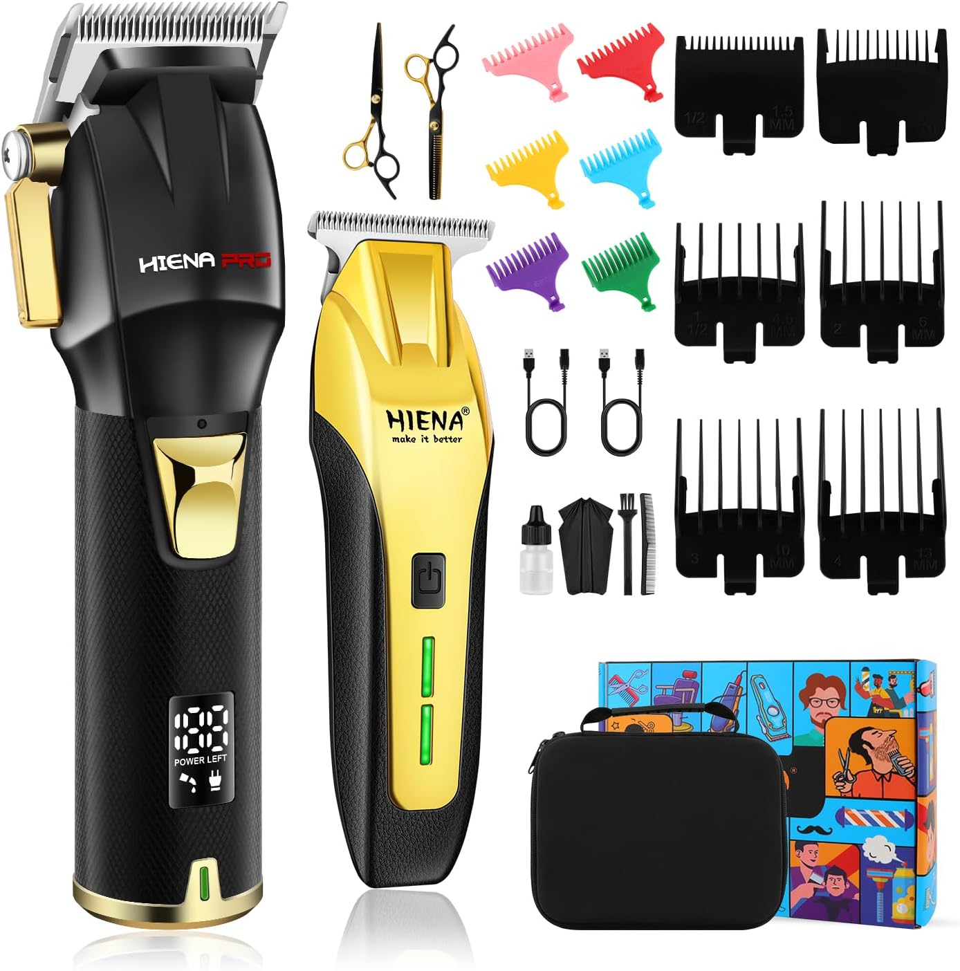 HIENA PRO Hair Trimmer Kit, Professional Hair Trimmer, Black Gold, Stainless Steel Blades, 1 Count image number 1
