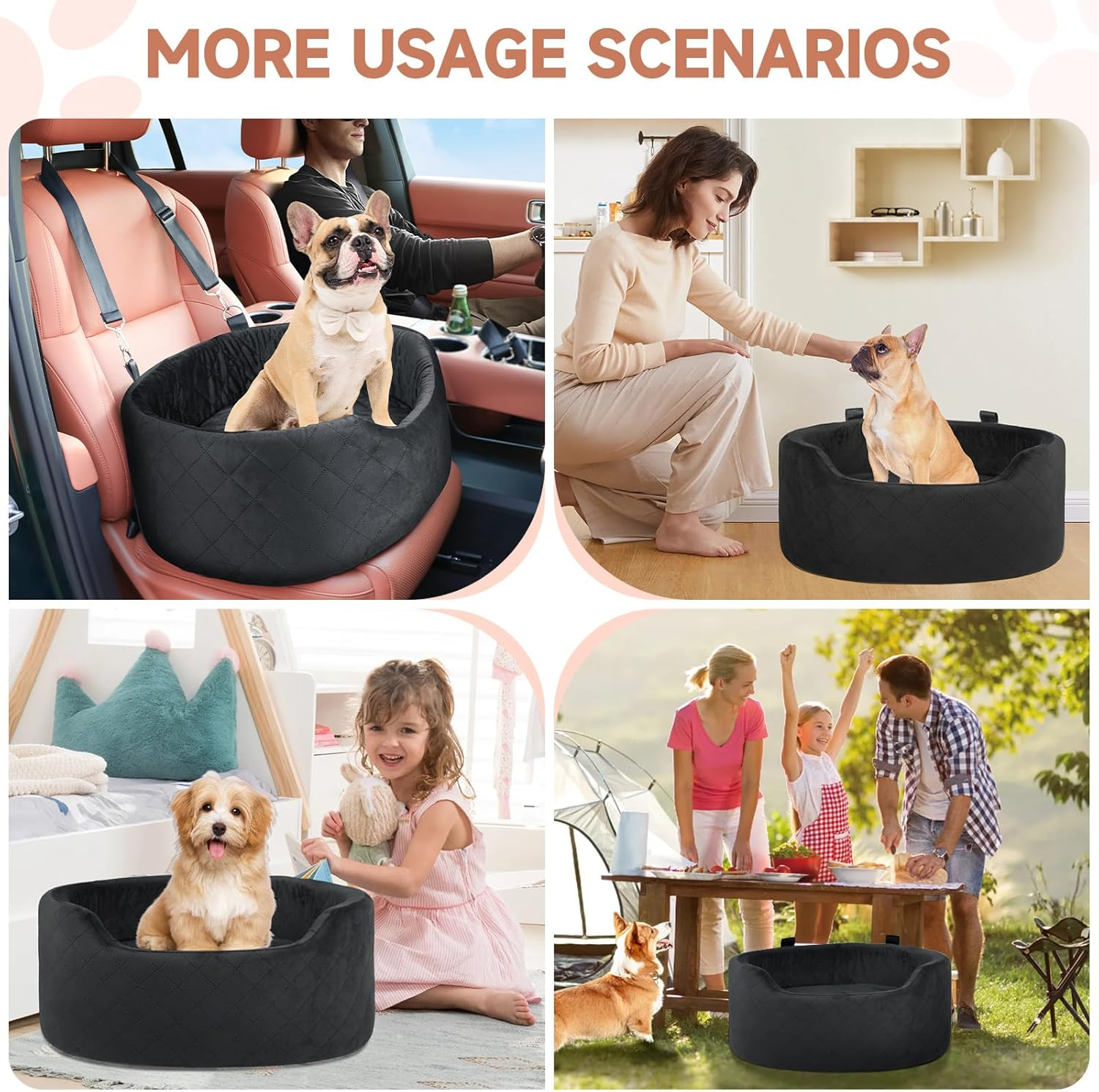 Dog Car Seat for Small & Medium Dogs, Elevated Dog Booster Seat, Detachable and Washable Pet Car Seat for Dogs up to 35Lbs, Dogs Travel Bed with Thick Memory Foam for Front and Back Seats - Black