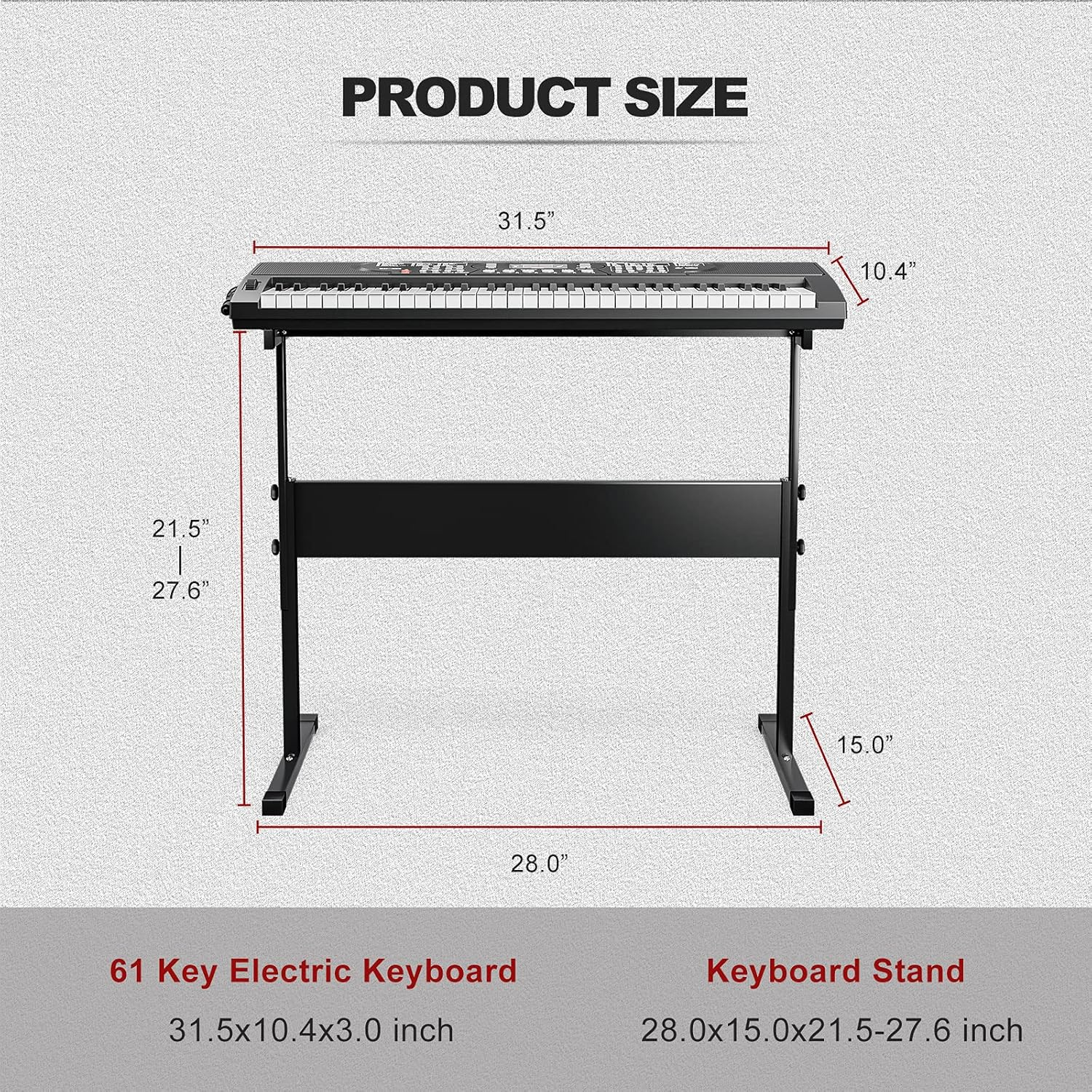 UMOMO 61 Keys Electronic Piano Keyboard with H Piano Stand, Portable Digital Keyboard with Microphone, Music Stand, Adaptor Power for Beginner, Black image number 5