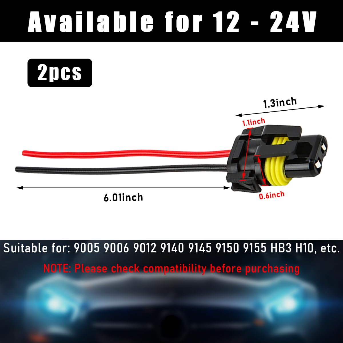 2 PCS 9005 HB3 9006 HB4 9012 Bulb Socket, Headlight Connector Female Adapter Wiring Harness Socket, Automotive Headlights Fog Lights Socket Wire Replacement, Car Accessories