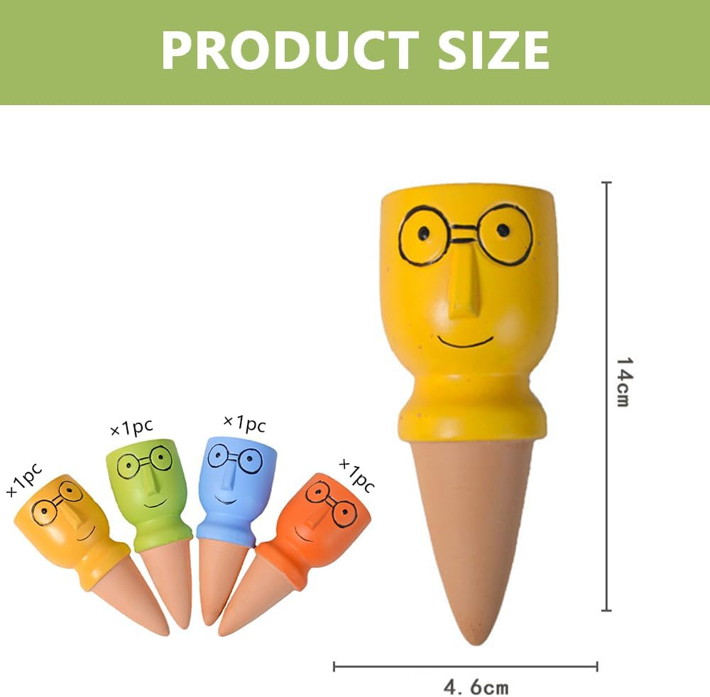 Terracotta Watering Spikes (4 Pack) &ndash; Self Watering Stakes for Indoor & Outdoor Plants &ndash; Automatic Slow Release Irrigation System for Vacation Plant Care(Cartoon) image number 3