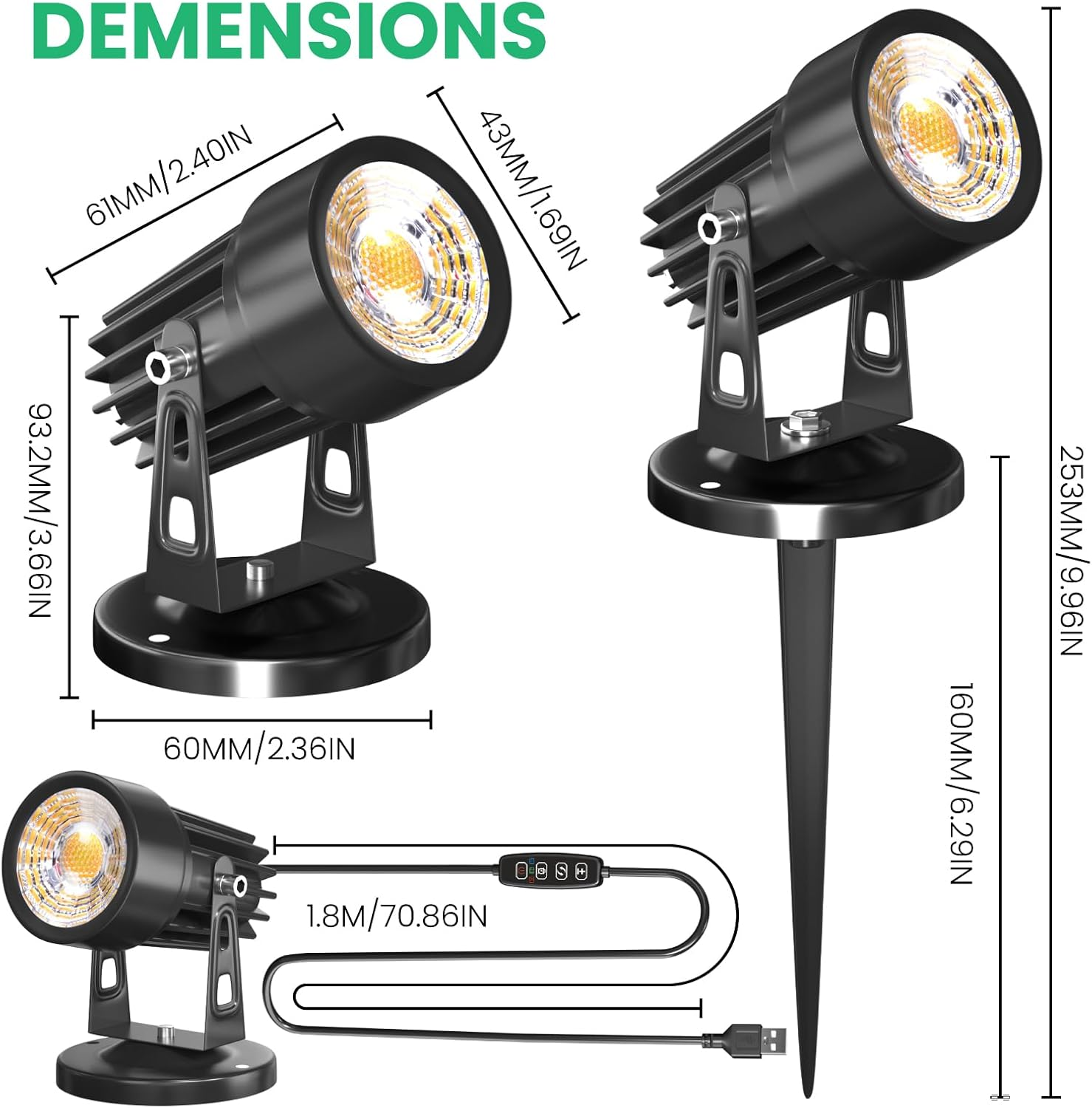 Tobebright LED Spotlight Plant, 5W USB Spotlight Plant Uplights Indoor, 3 Color Lighting Modes & Switch Timer, LED Spotlight Indoor Accent Lighting for Landscape/Artwork, 2 Packs image number 1