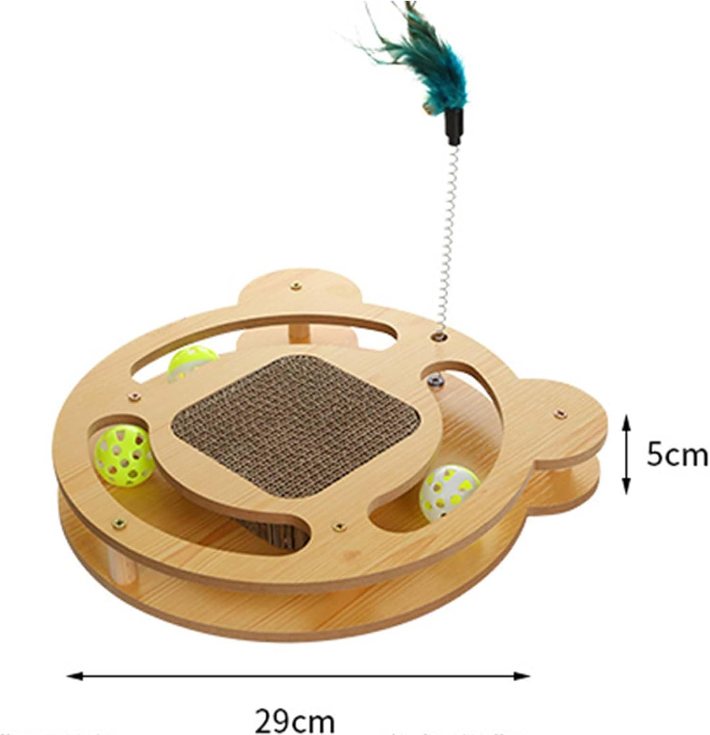 EVTSCAN Cat Turntable Toy, with Teaser Stick and Balls, Interactive Fun 3 in 1 Grinding Claws Relieve Boredom Cat Scratcher Toy, for Pet Supplies image number 6
