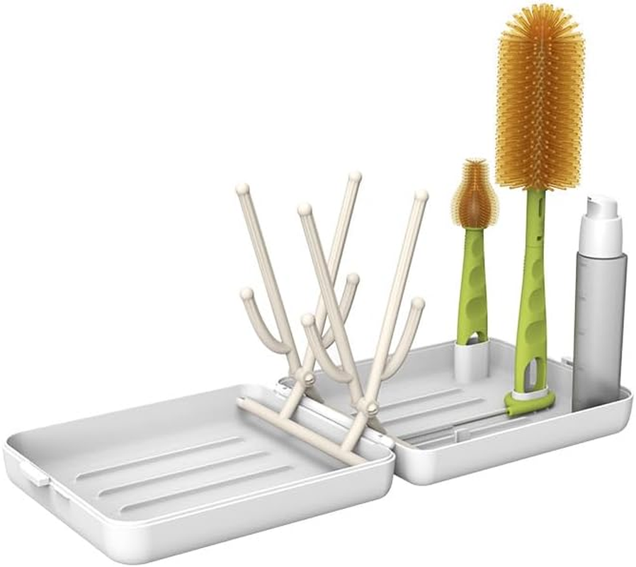 3-In-1 Baby Bottle Cleaner Kit with Pacifier & Straw Brush, Portable Travel Brush Set for Baby Care - Includes Scrubber, Dispenser Bottle & Drain Column (White)